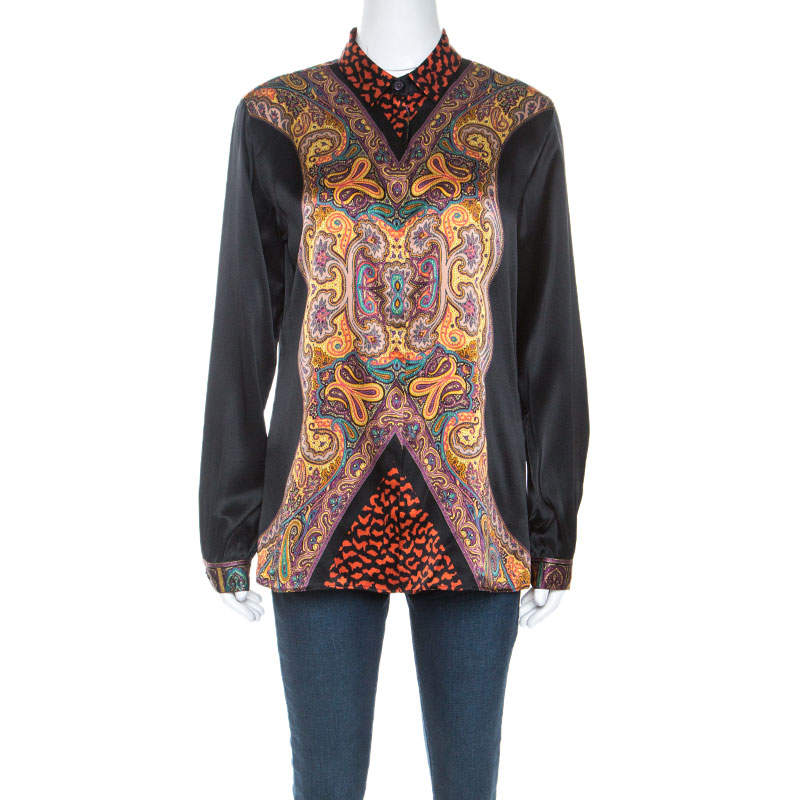 Pre Owned Etro Multicolor Paisley Print Silk Button Front Shirt M