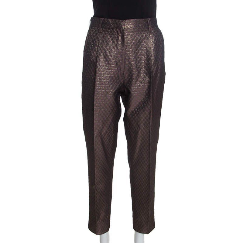 Pre Owned بنطلون ايترو ضيق بروكيد ميتالك بنفسجي M