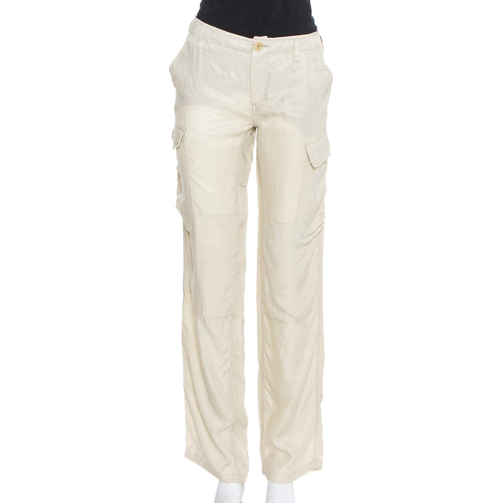 Pre Owned Etro Beige Cupro Cargo Trousers L