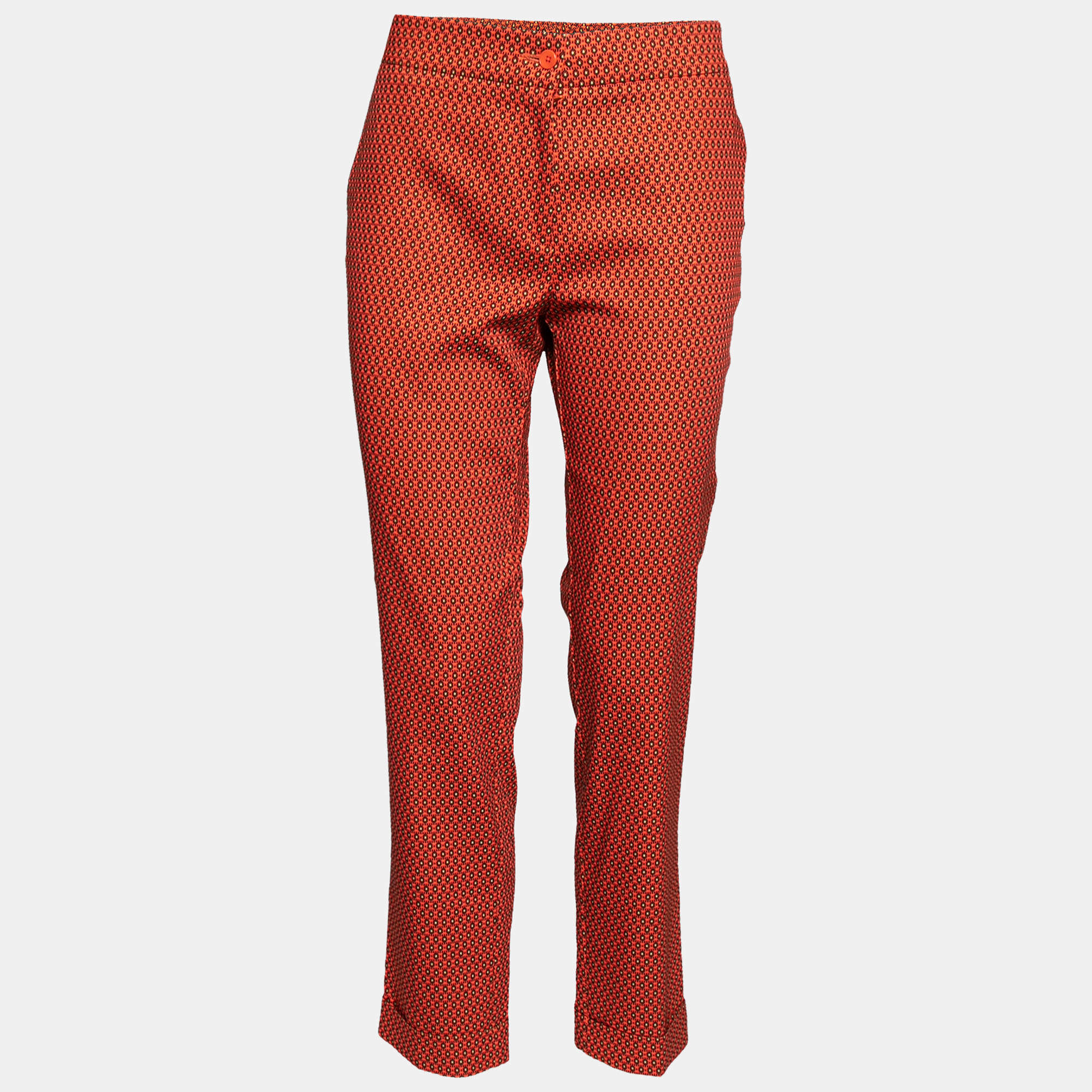 Pre Owned Etro Red Textured Crepe Trouser L