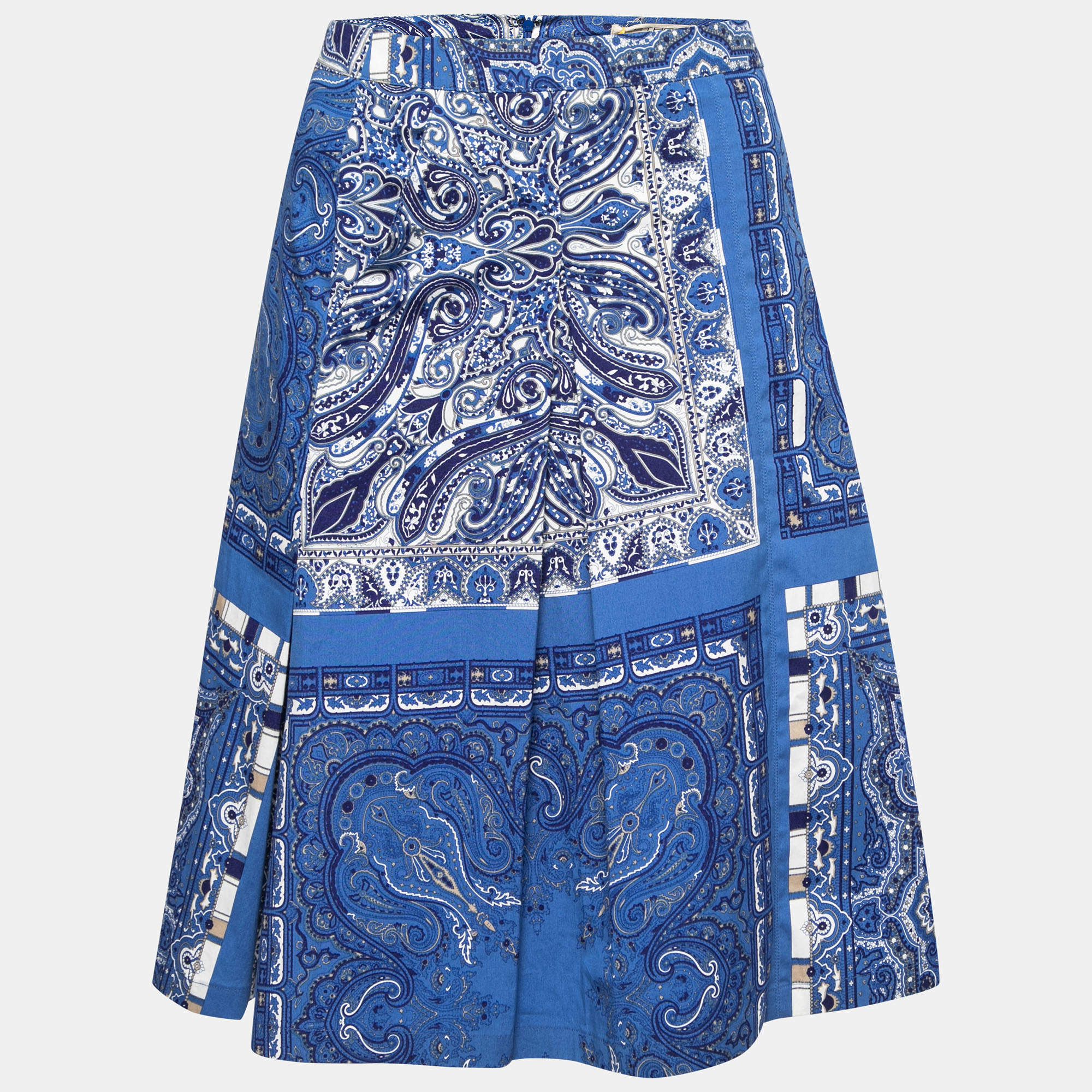 Etro Blue Paisley Printed Cotton Knee Length Skirt M