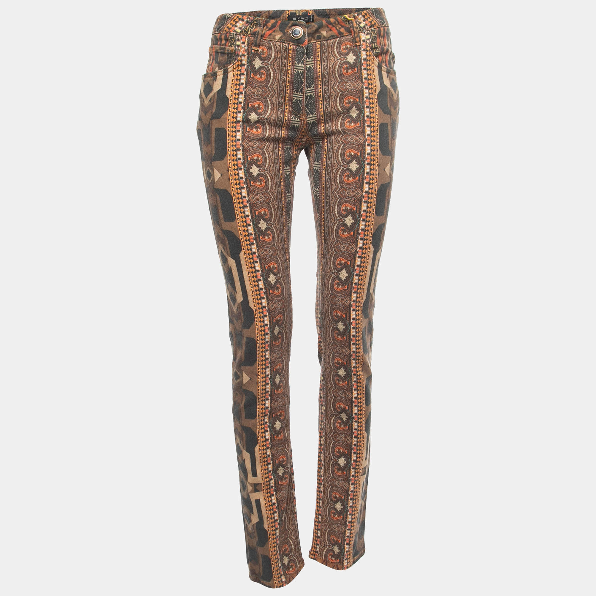 Etro Brown Tribal Printed Denim Skinny Jeans M Waist 28"
