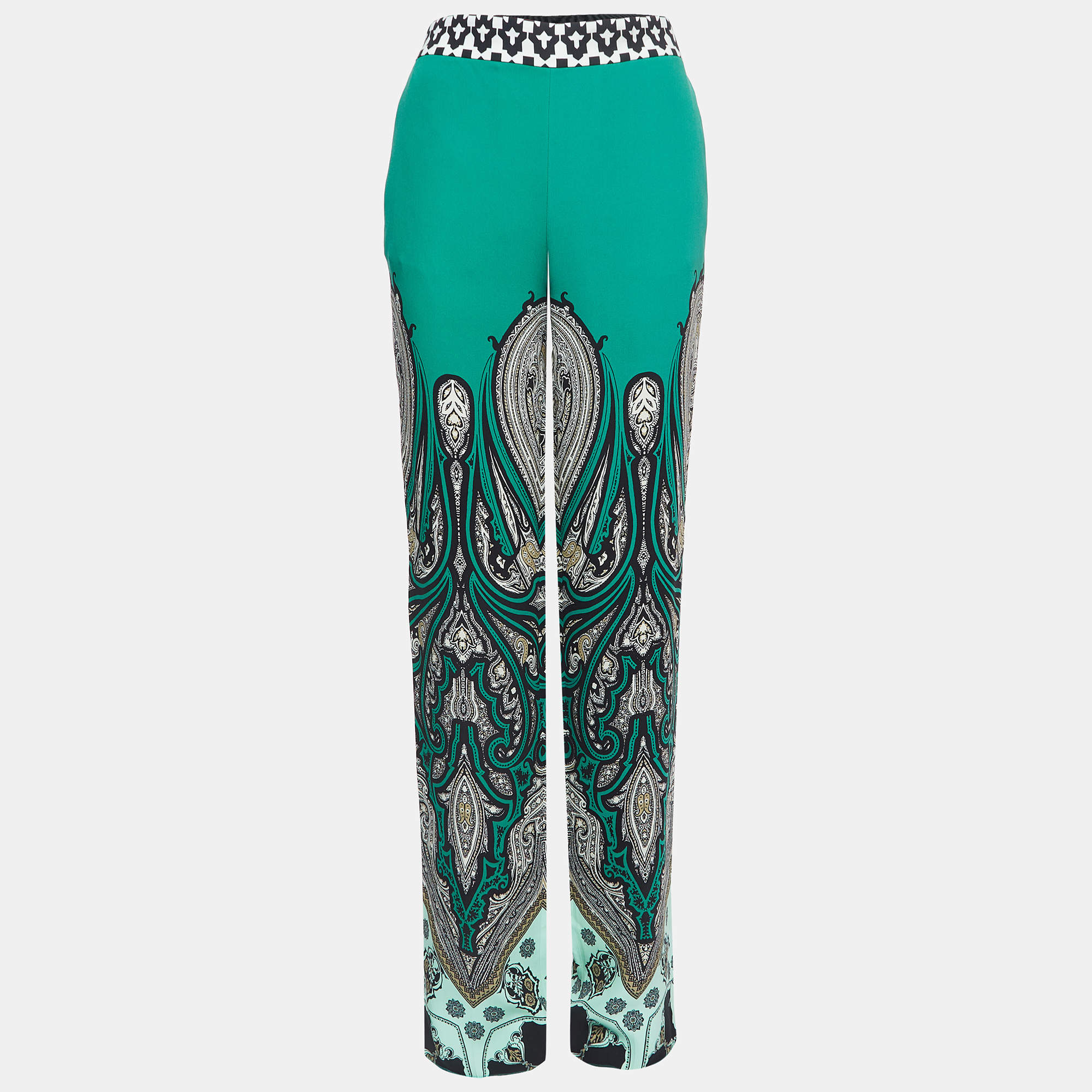 Etro Green Printed Silk Palazzo Pants S