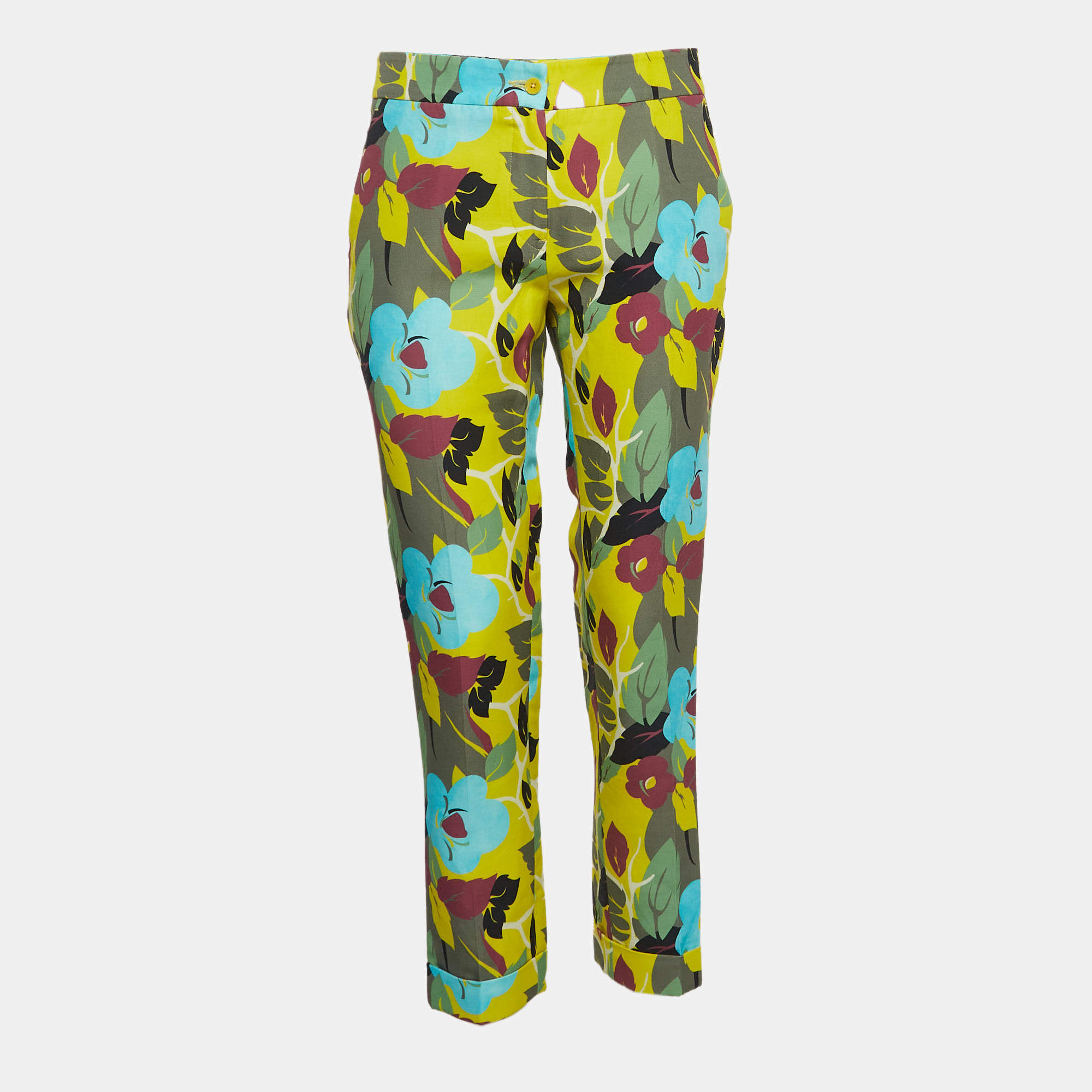 Etro Multicolor Floral Printed Cotton Trousers S