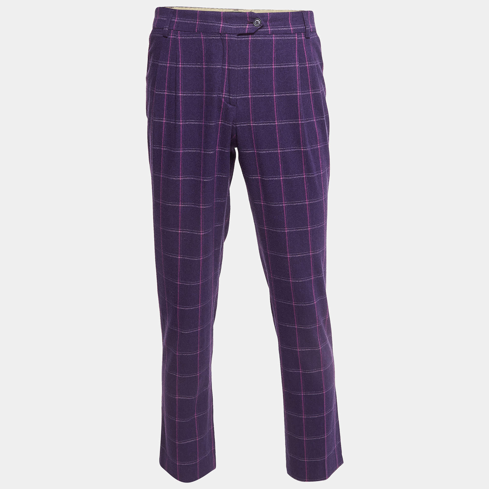 Etro Purple Checked Wool Trousers L