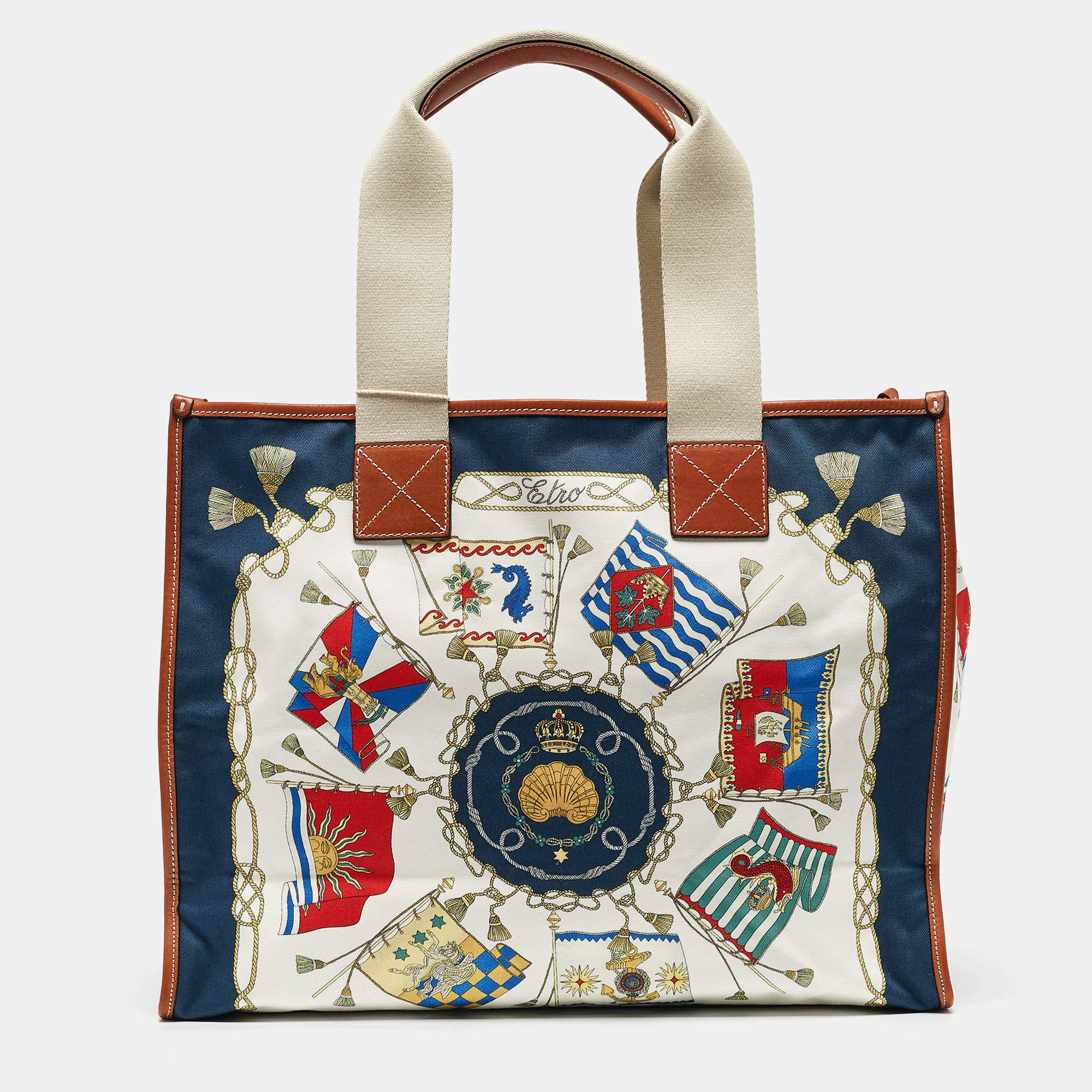 Pre Owned Etro Multicolor Printed Fabric and Leather Shopper Tote