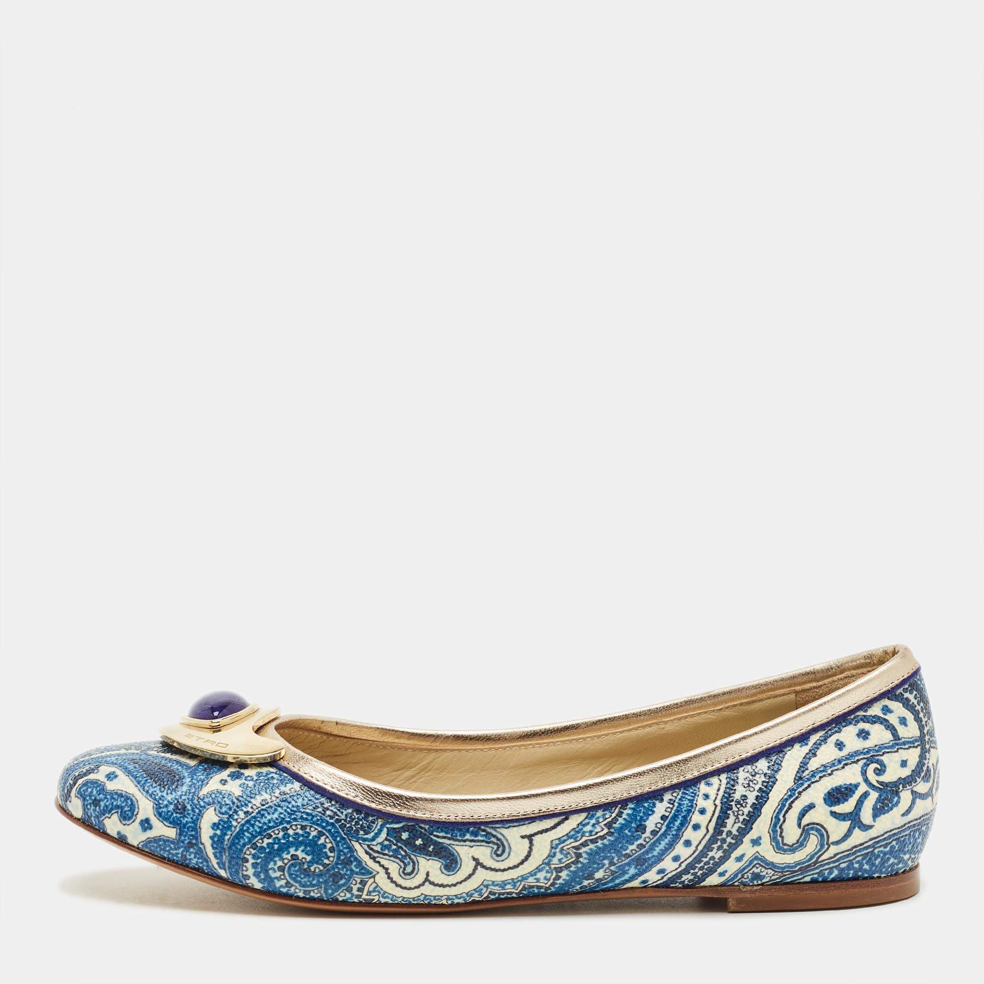 Pre Owned Etro Multicolor Paisley Coated Canvas and Leather Ballet Flats Size 36