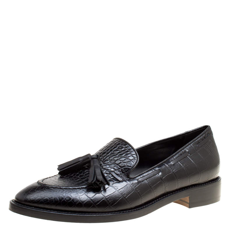 Pre Owned Etro Black Embossed Leather Tassel Loafers Size 39