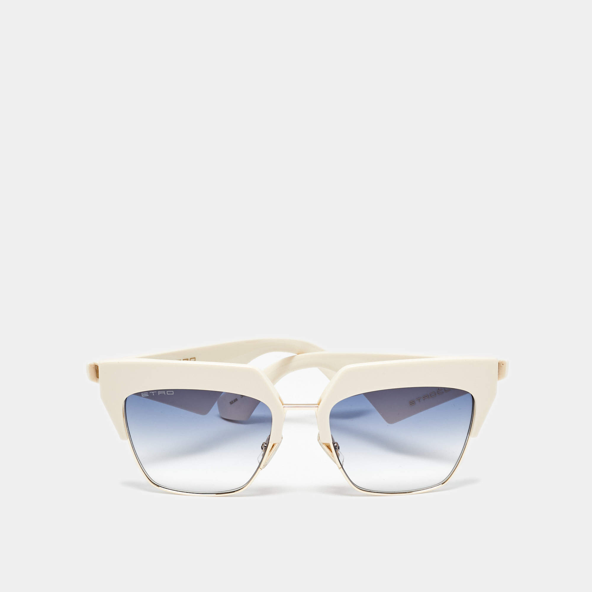 Pre Owned Etro Off White/Blue Gradient SZJ08 Square Sunglasses