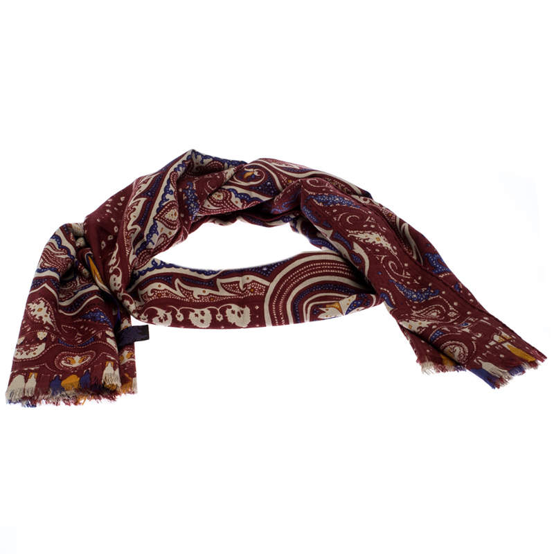 Etro Multicolor Paisley Printed Wool and Silk Blend Scarf