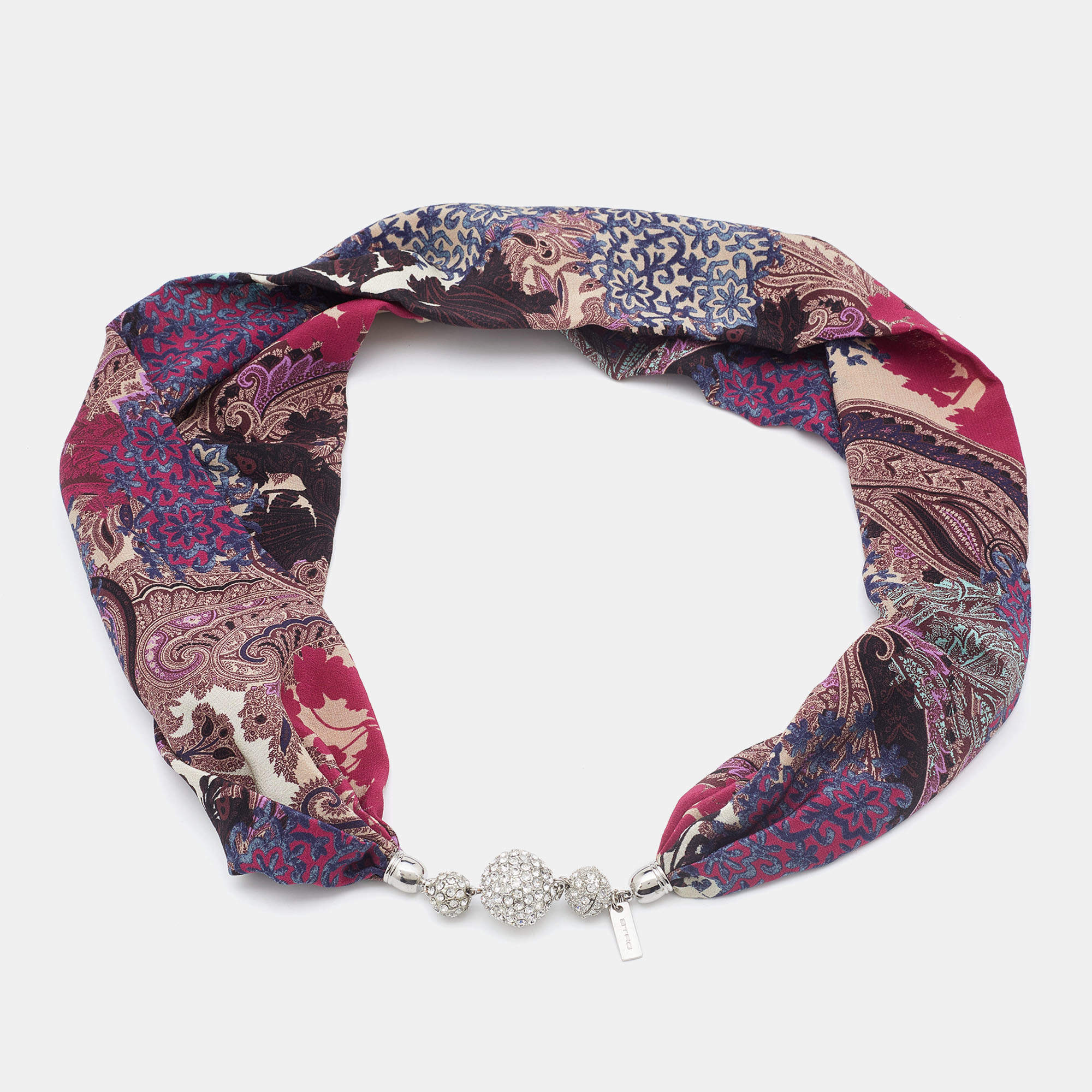 مملوكة مسبقًا Etro Multicolor Printed Silk Crystal Detail Neck Infinity Scarf