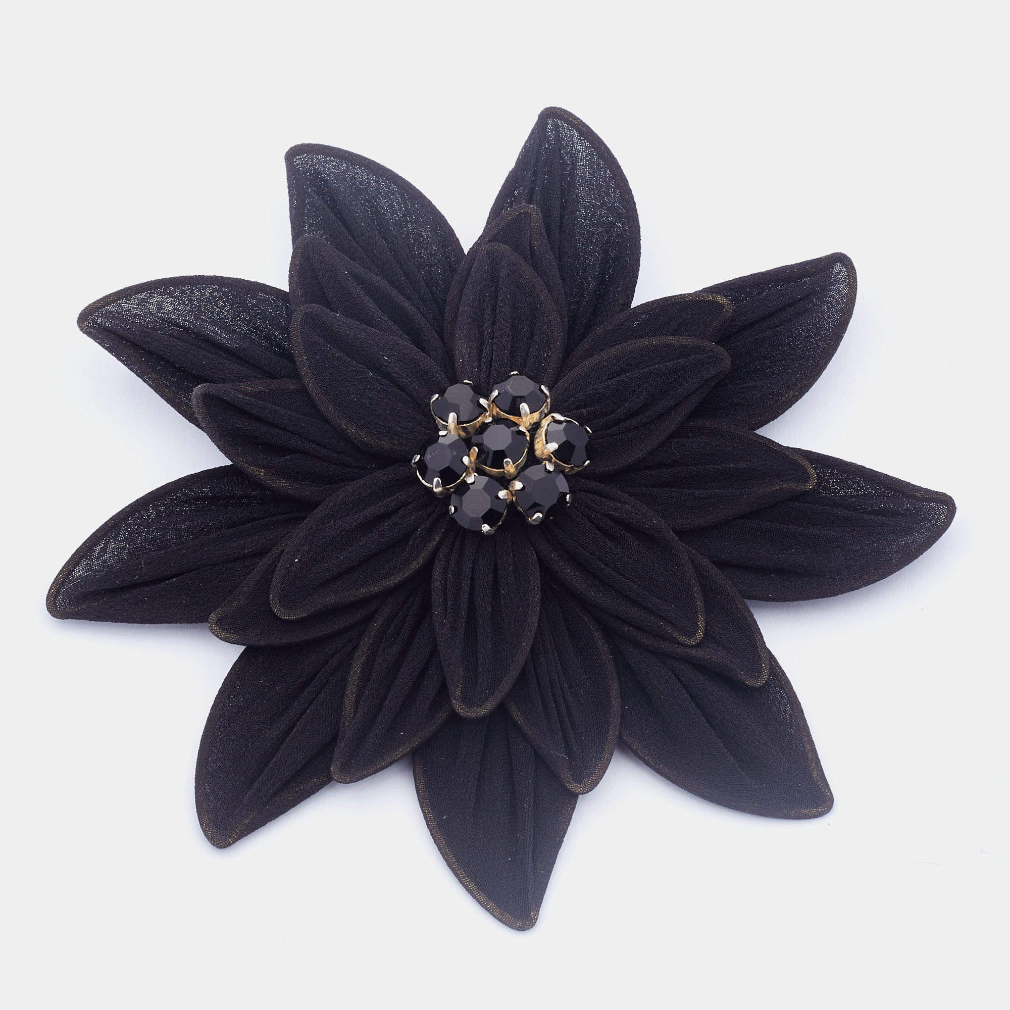 Pre Owned Etro Black Floral Crystal Embellished Fabric Brooch