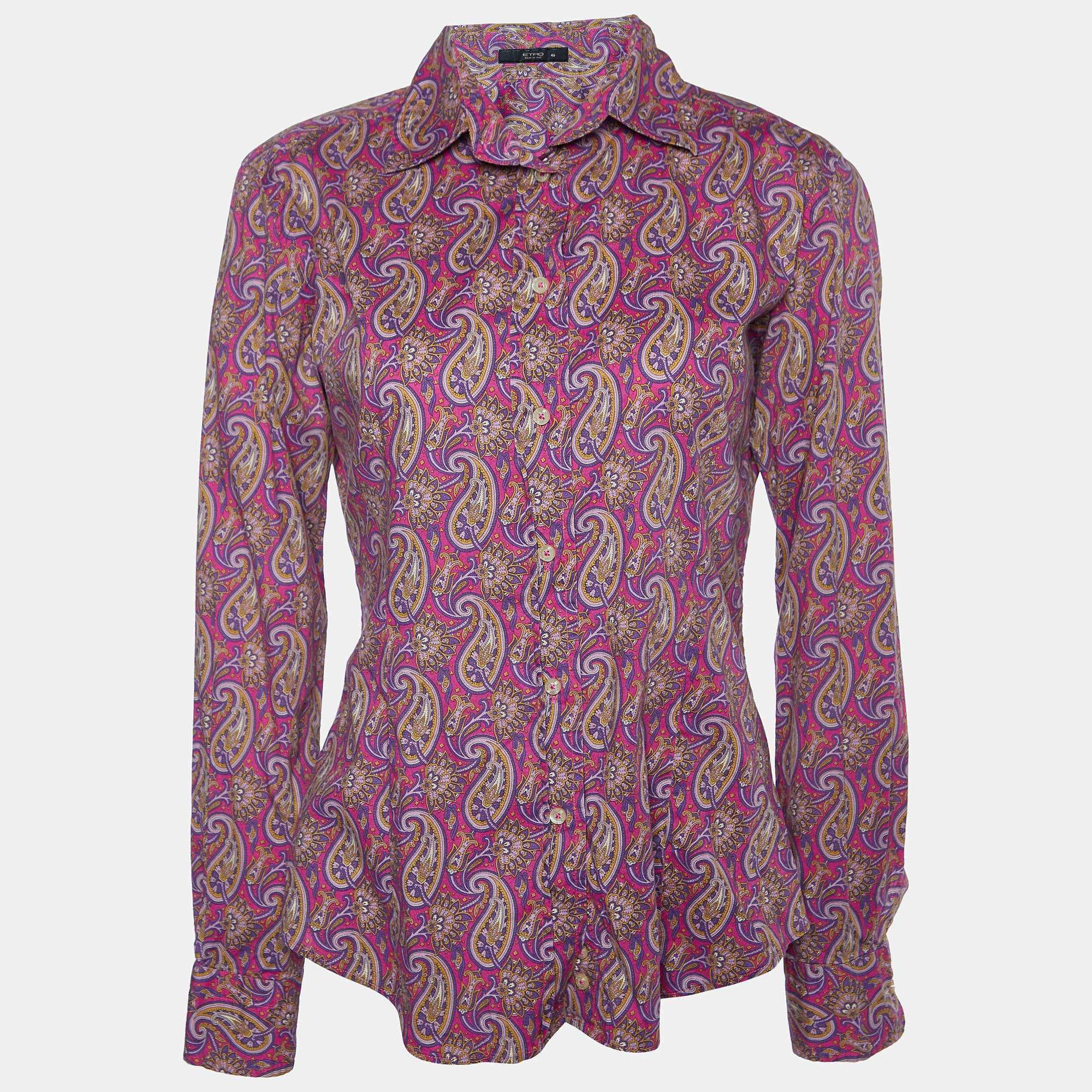 Etro Pink Paisley Print Cotton Buttoned Up Shirt L