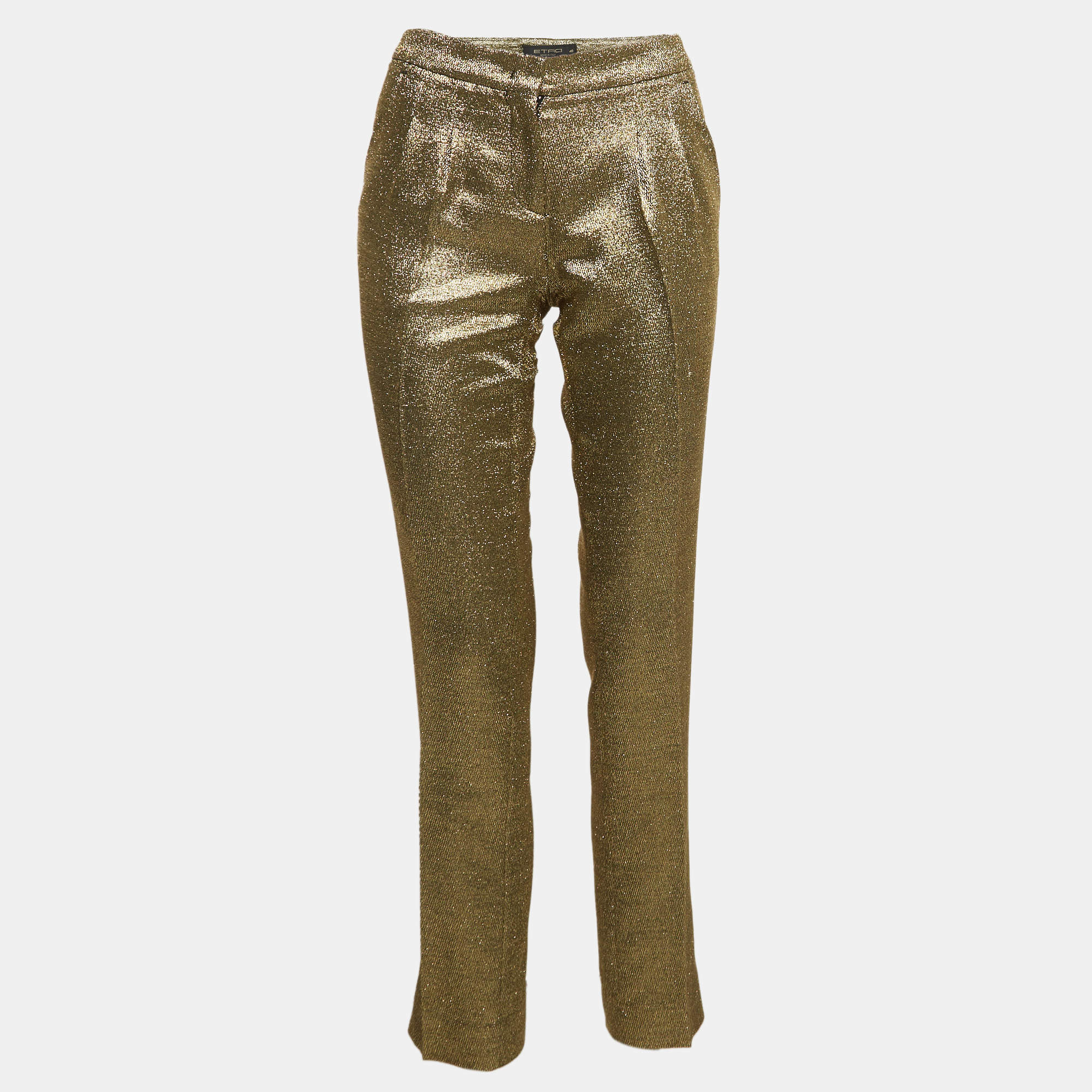 Etro Metallic Gold Lurex Silk Trousers S