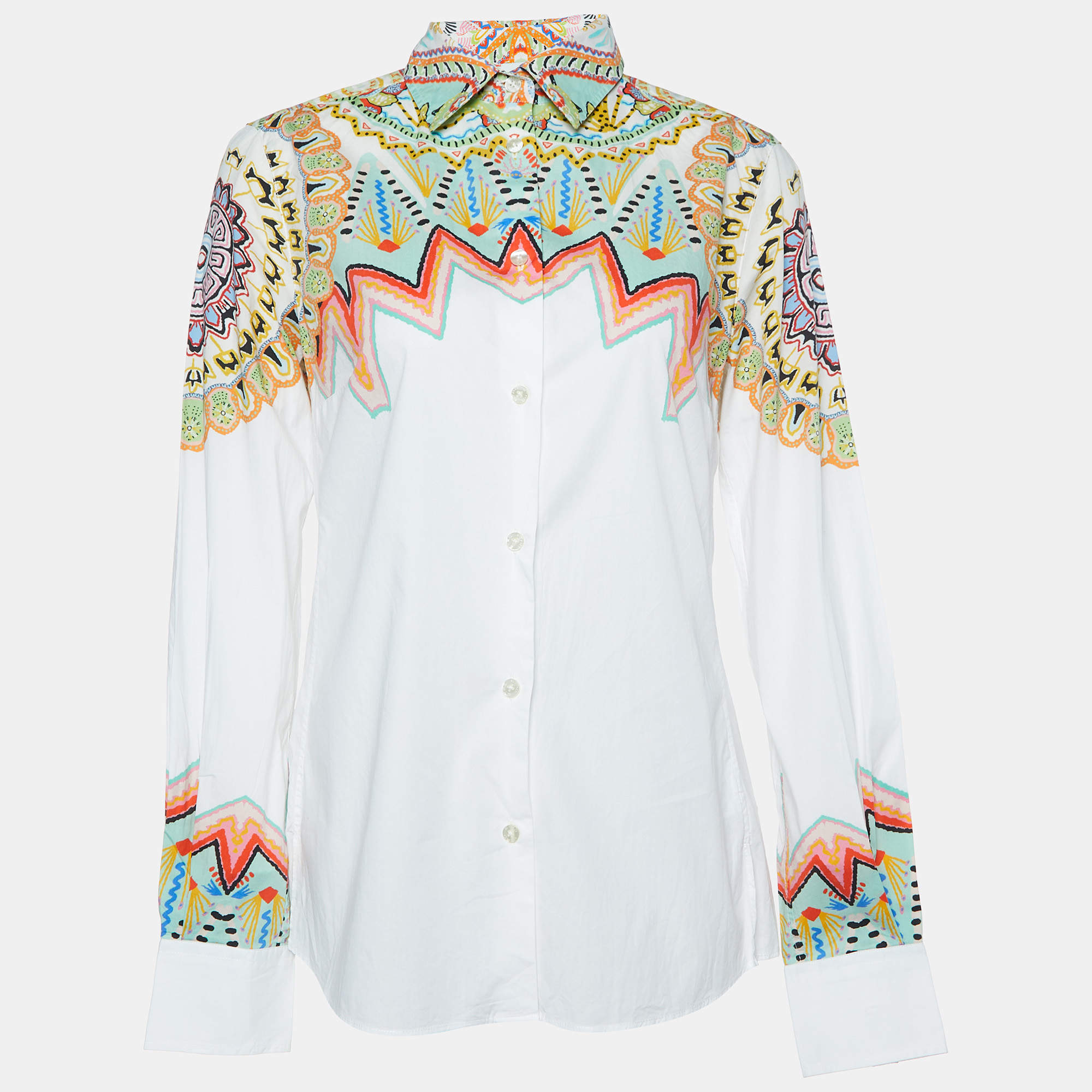Pre Owned Etro White Printed Cotton Long Sleeve Shirt M