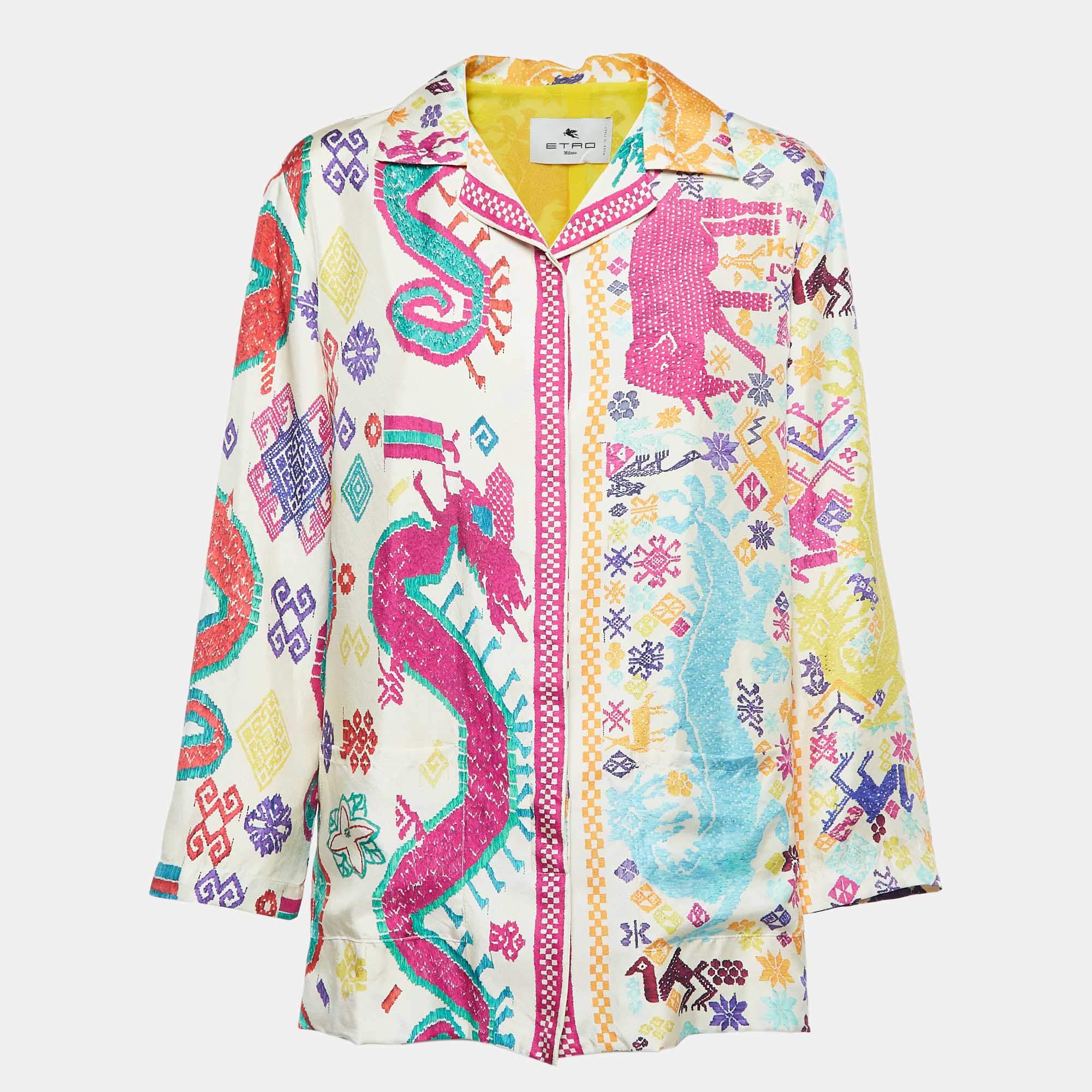 Pre Owned Etro Multicolor Printed Button Front Shirt M