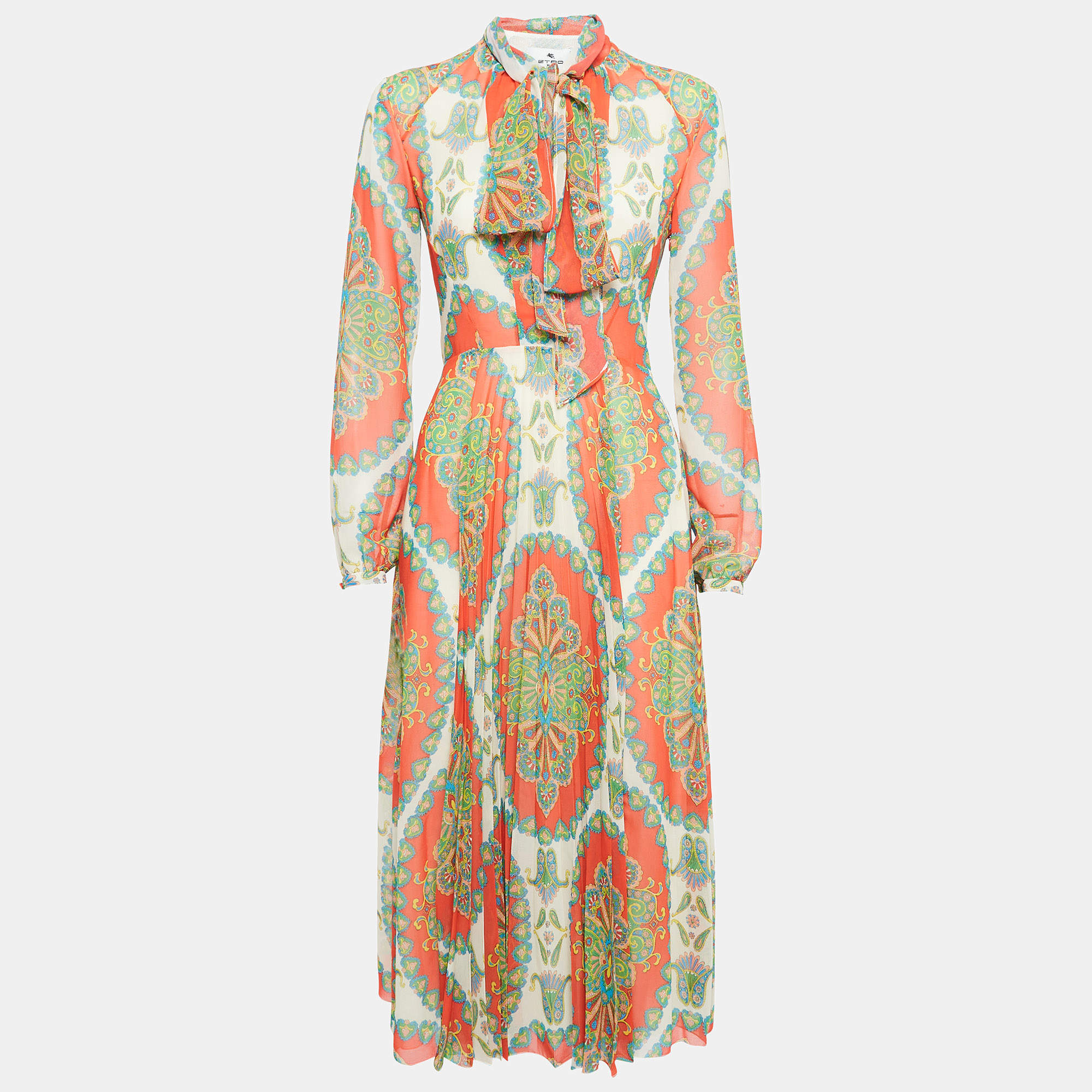 Etro Multicolor Paisley Print Pleated Midi Dress S