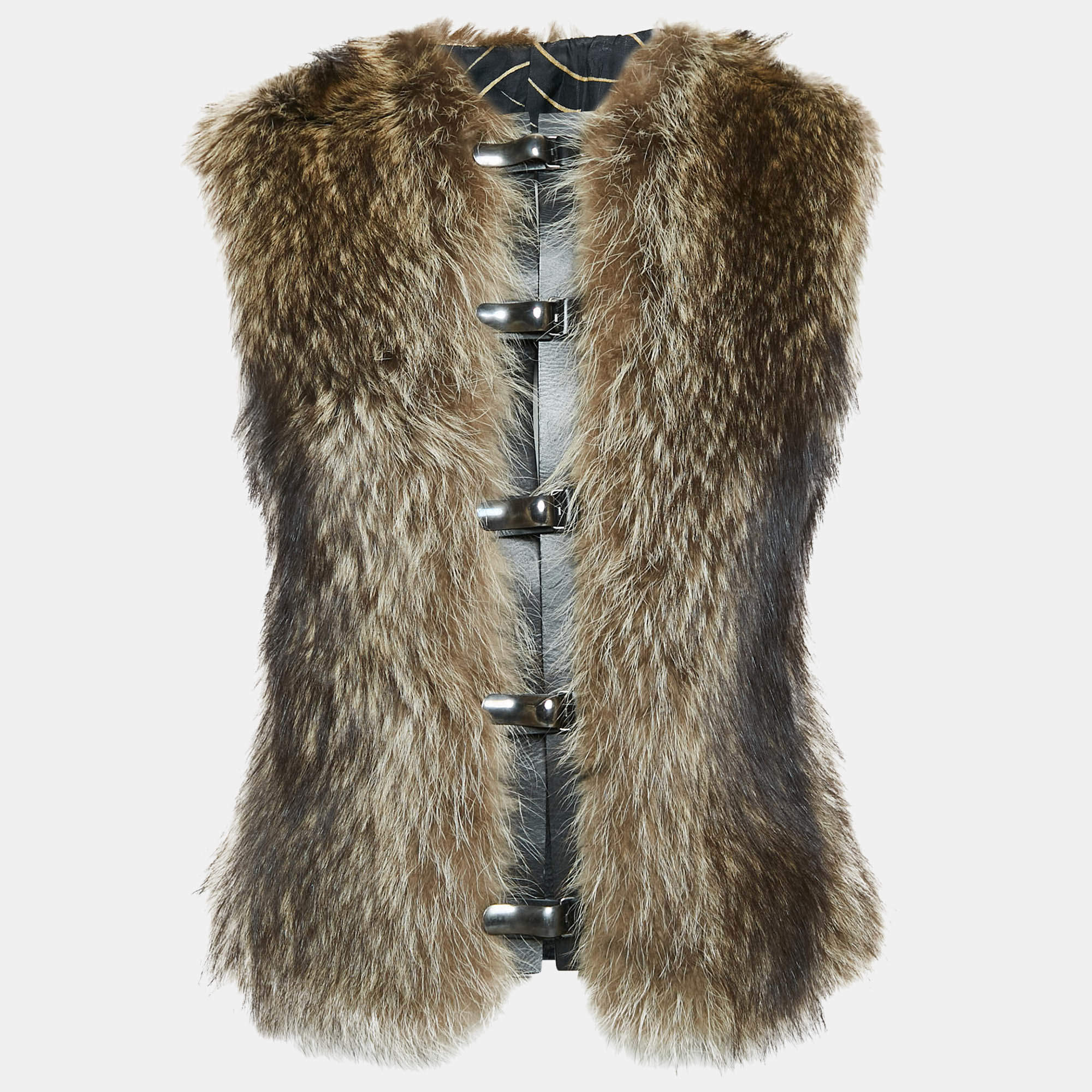 Pre Owned Etro Brown Fur Racoon Fur Waistcoat M