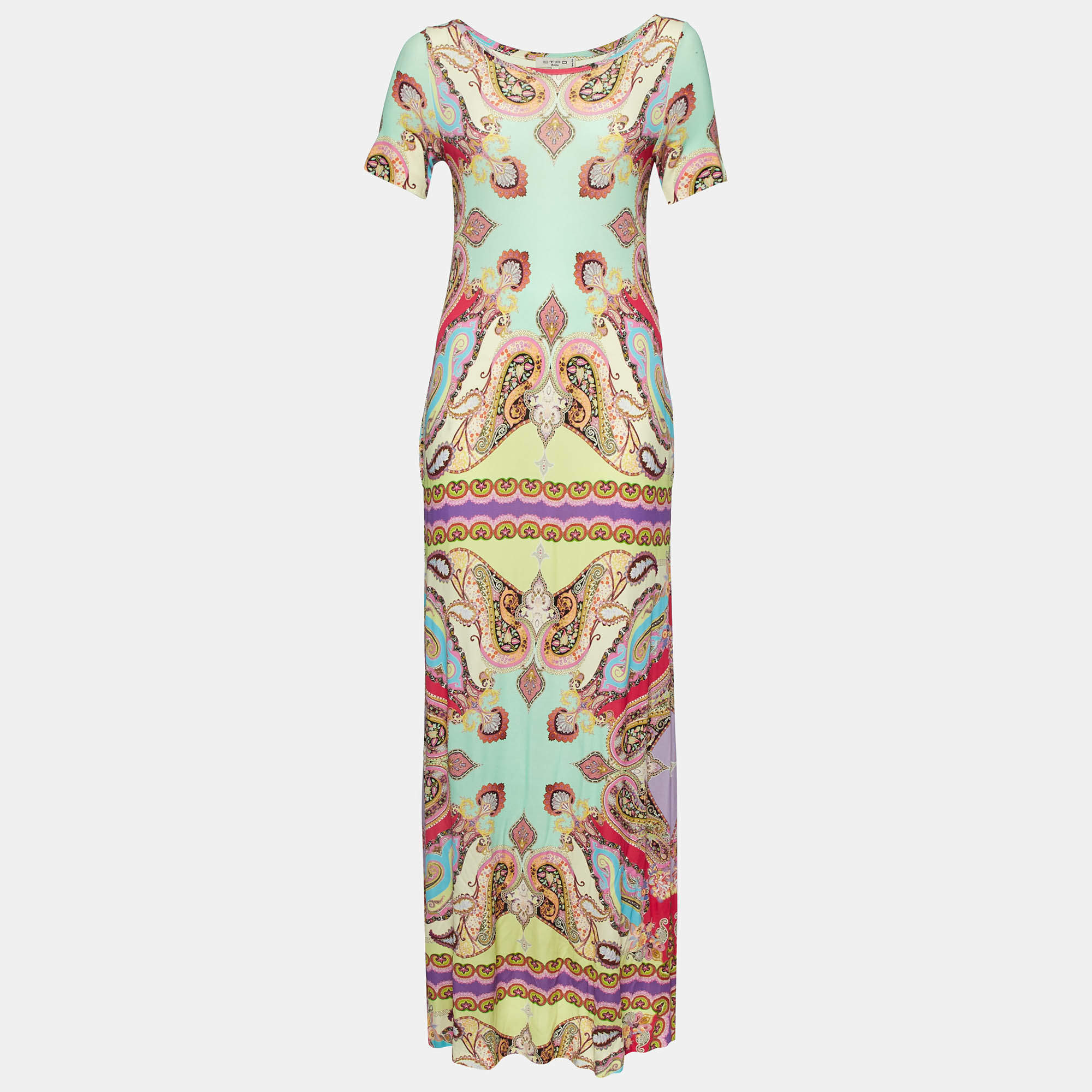 Pre Owned Etro Multicolor Paisley Print Crepe Maxi Dress S