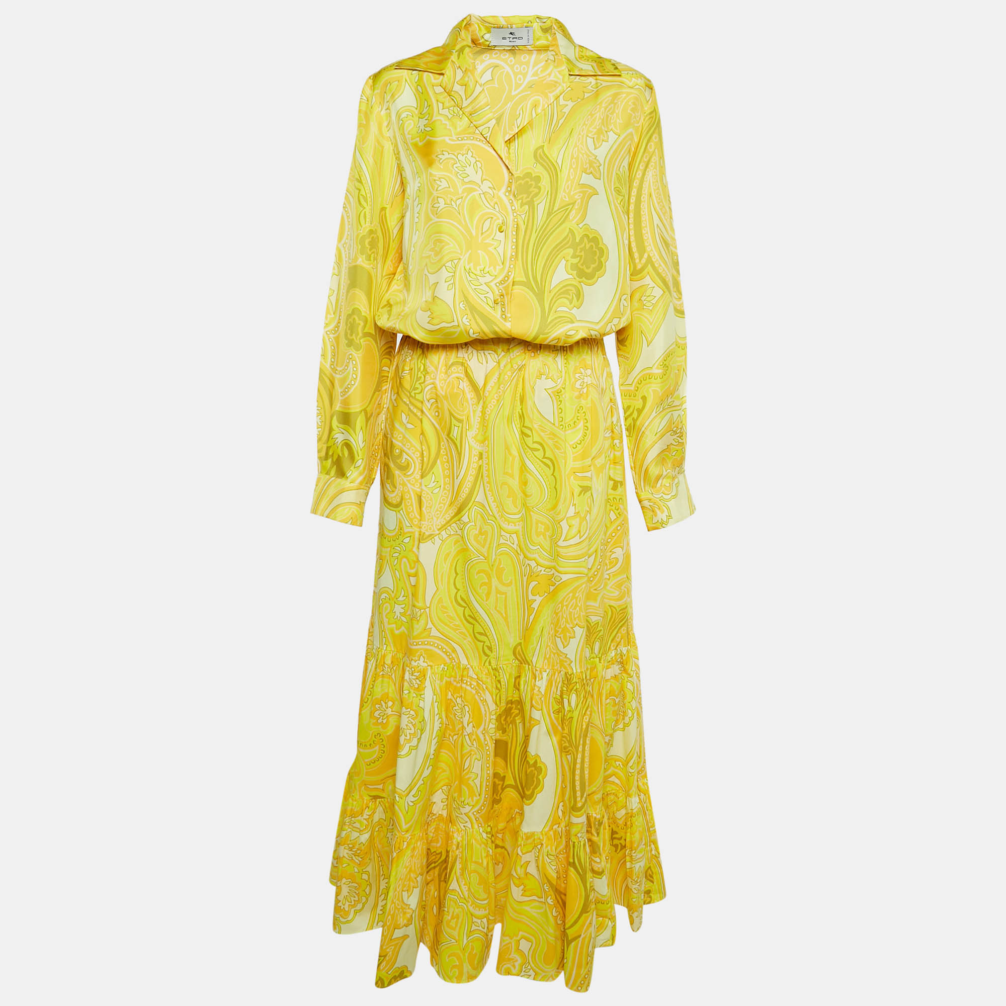 Etro Yellow Printed Silk/Cotton Shirt and Skirt Set M/L
