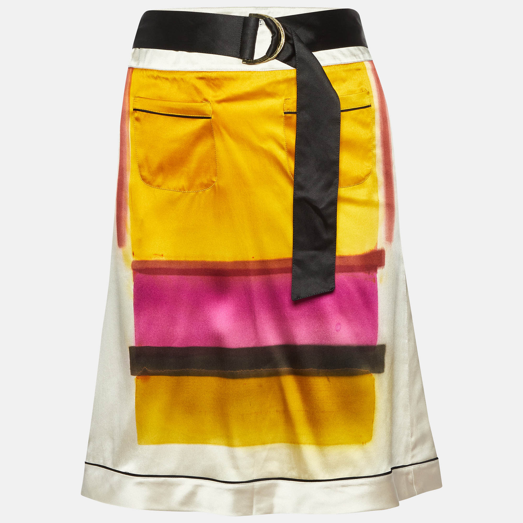 Pre Owned Etro Off-White Printed Satin Silk Knee-Length Skirt S