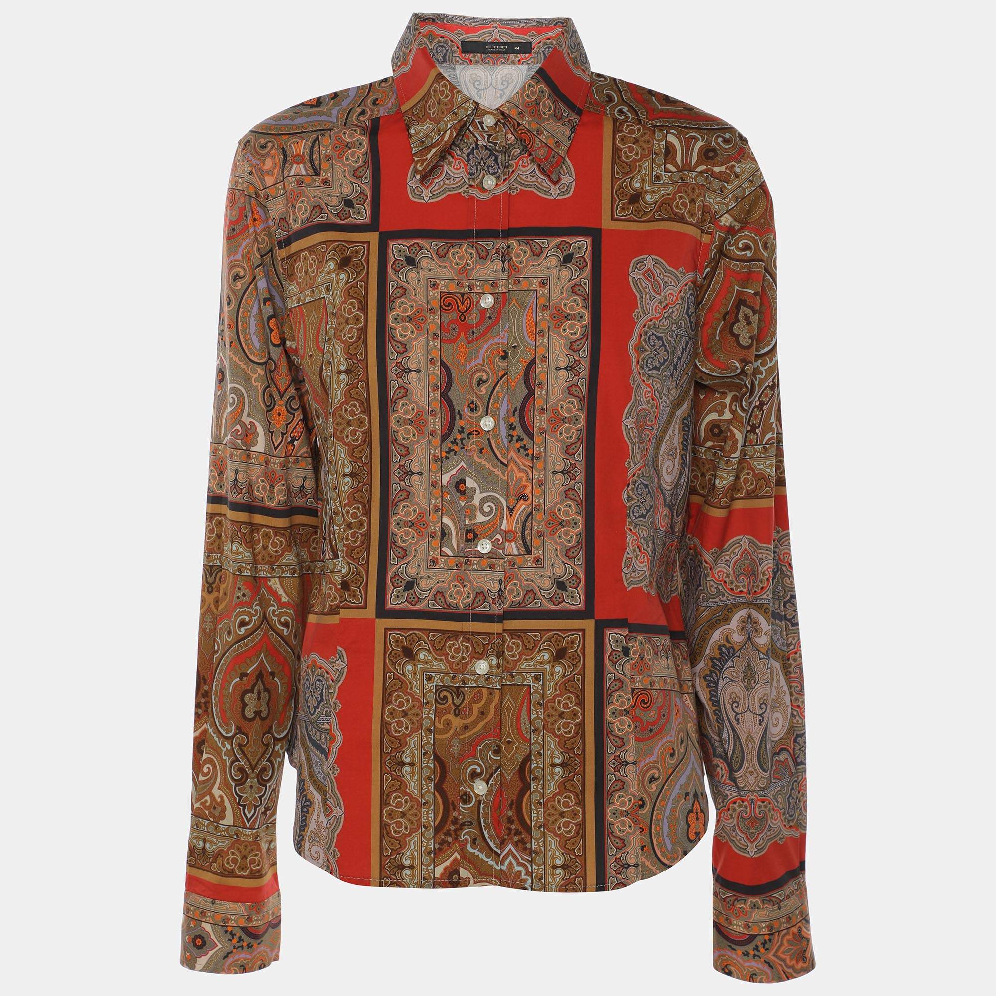 Pre Owned Etro Multicolor Printed Cotton Button Front Shirt M