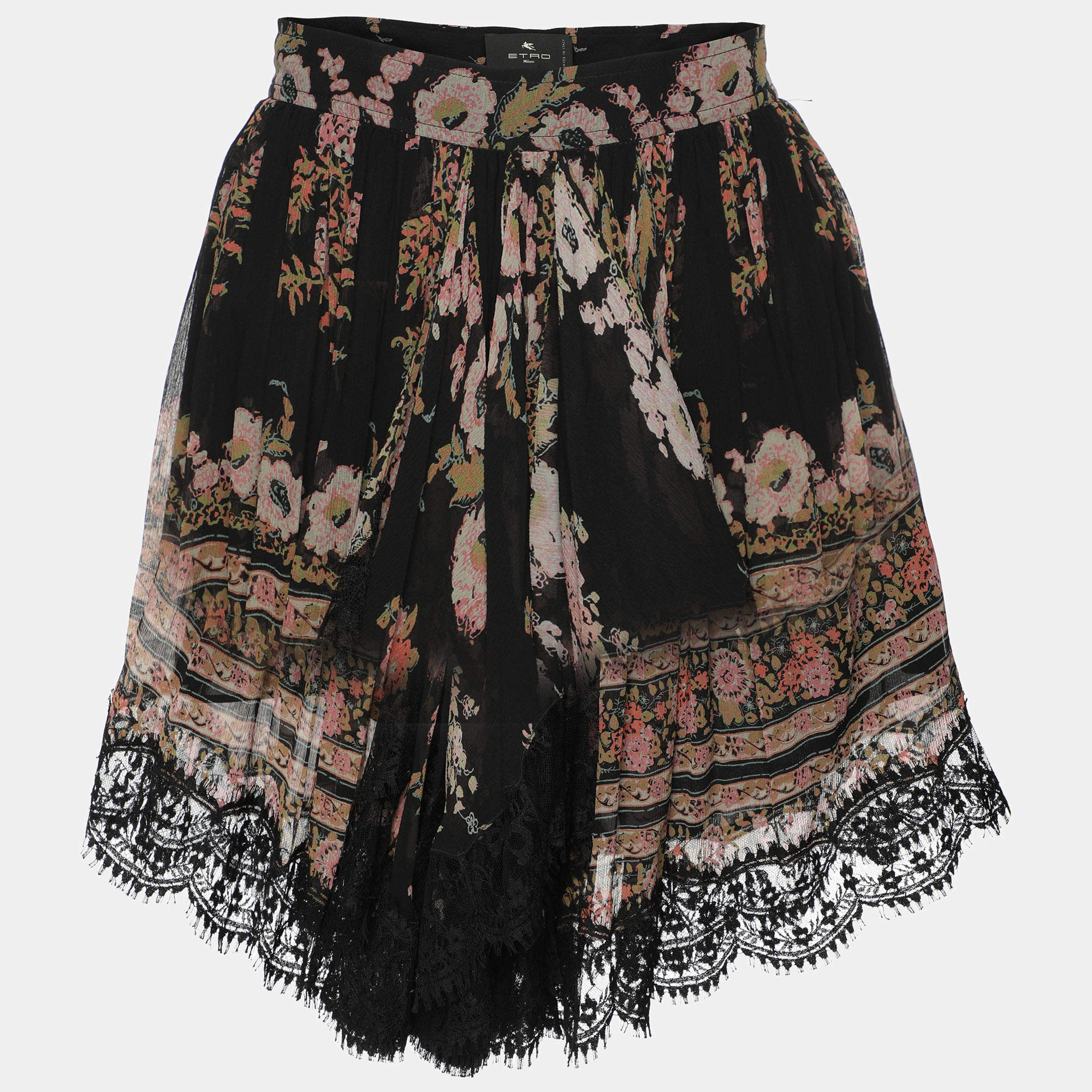 Etro Multicolor Printed Silk Lace Mini Skirt S