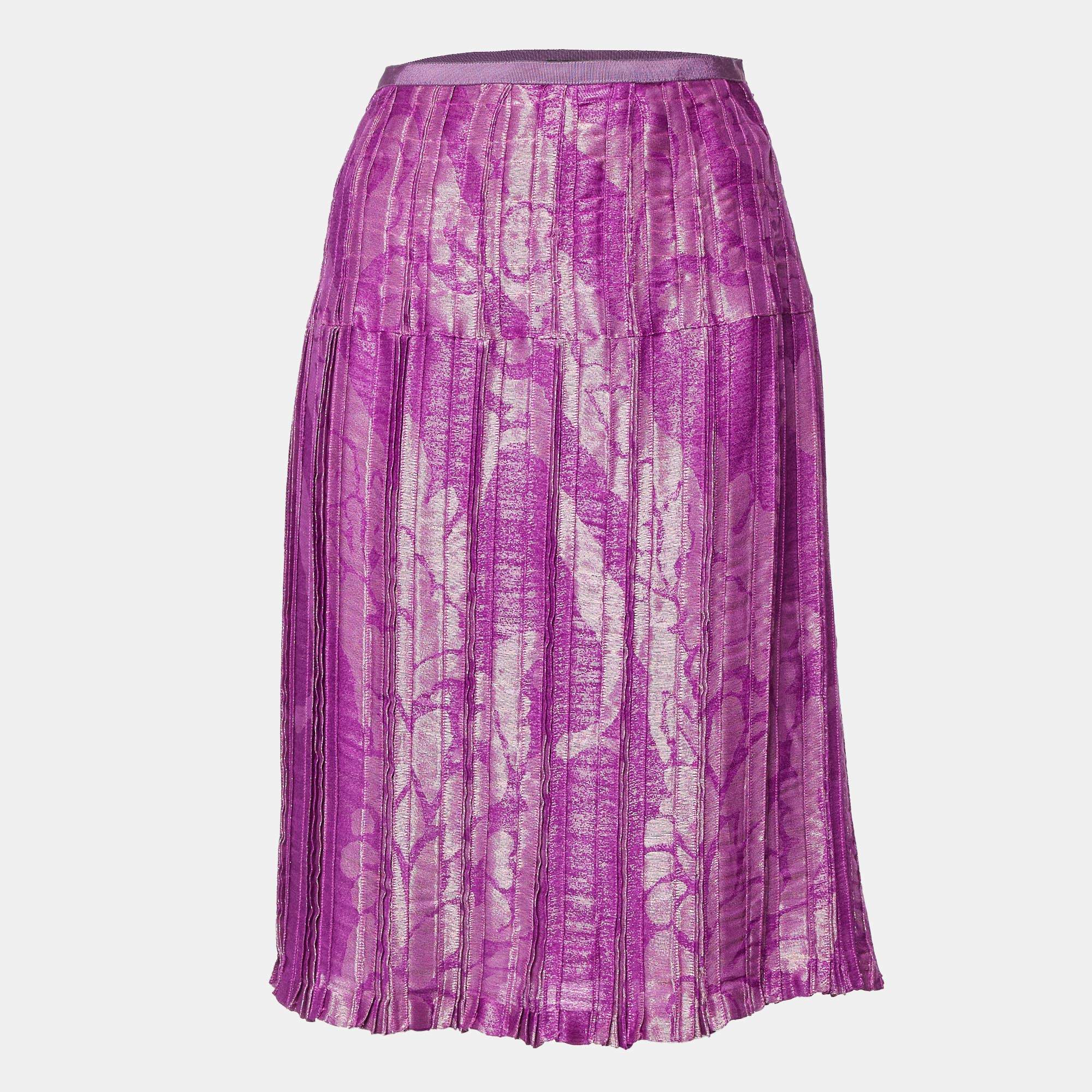 Etro Pink Lurex Jacquard Pleated Midi Skirt M