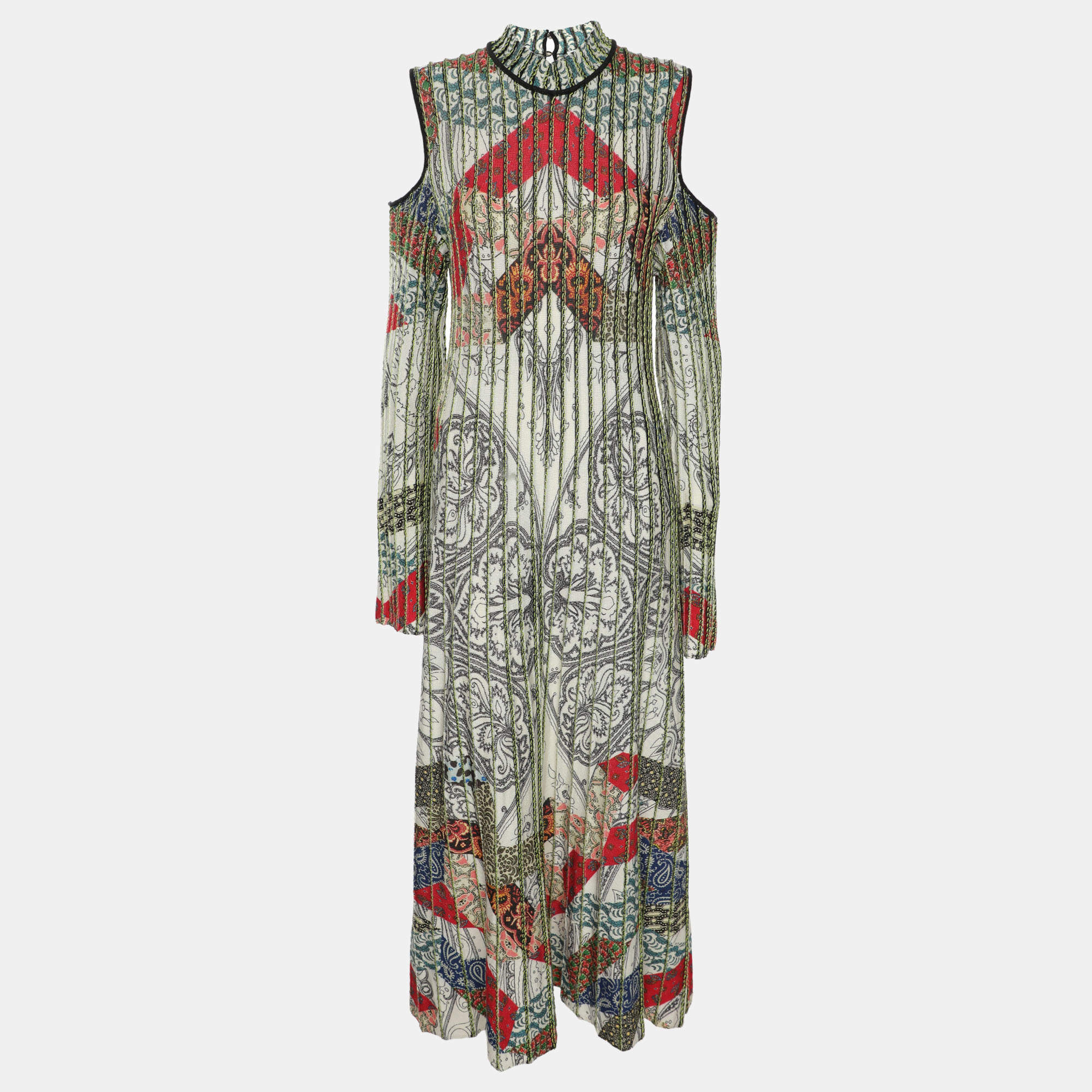Pre Owned Etro Multicolor Paisley Printed Knit Cold Shoulder Dress M