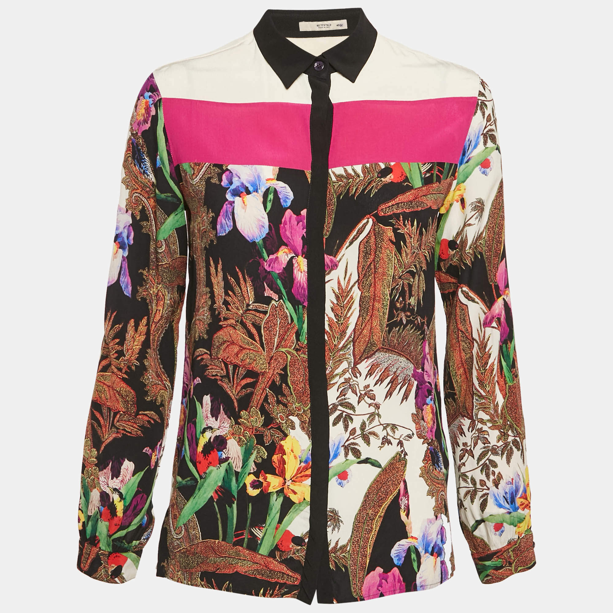 Etro Multicolor Floral Print Silk Long Sleeve Shirt S