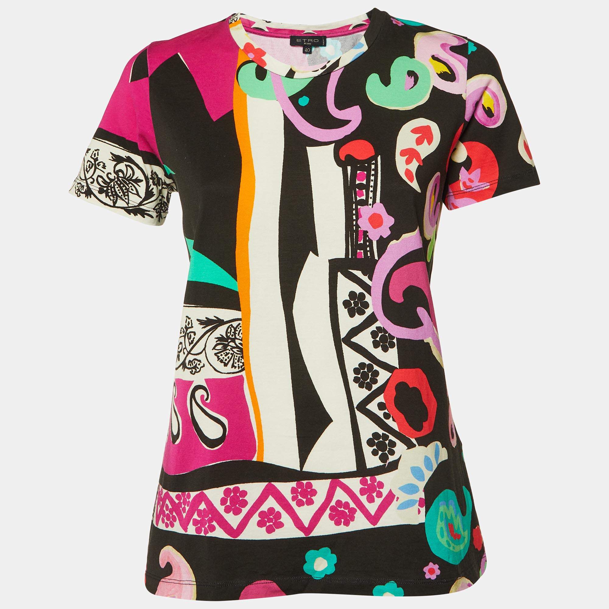 Pre Owned قميص إيتروا قطن مطبوع متعدد الألوان بياقة دائرية مقاس صغير