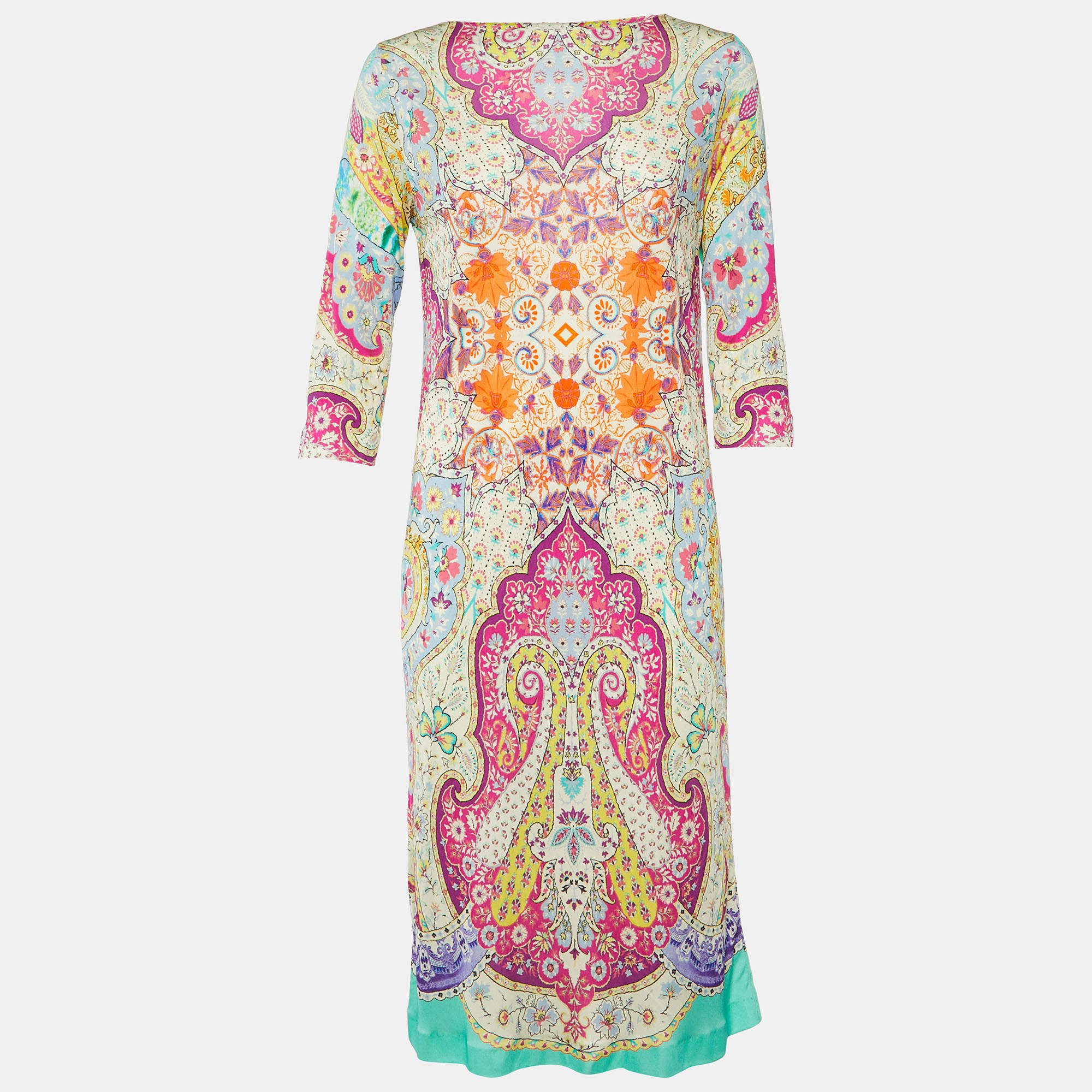 Pre Owned Etro Multicolor Paisley Print Silk Jersey Shift Dress M