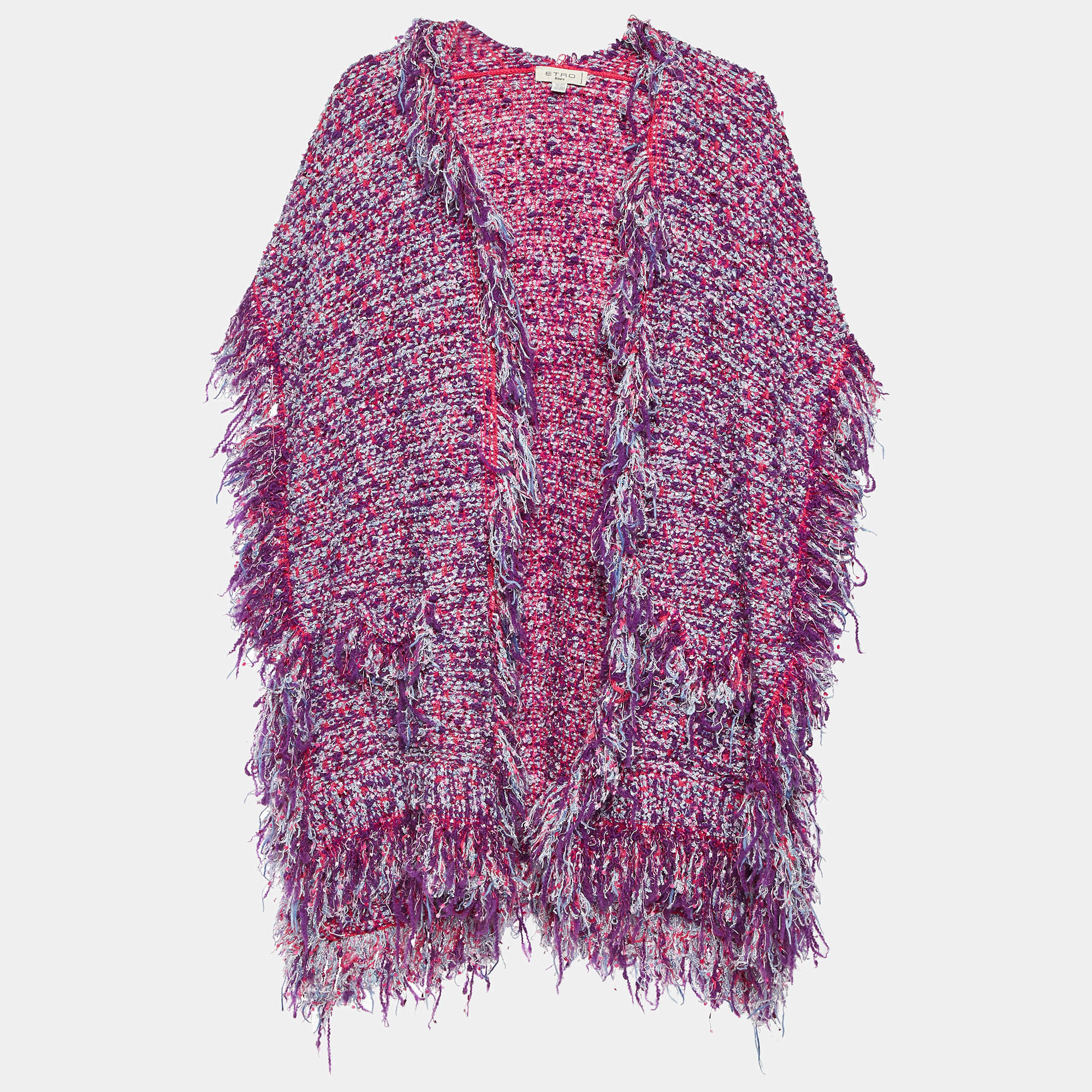 Etro Pink Boucle Fringed Open Front Cardigan One Size