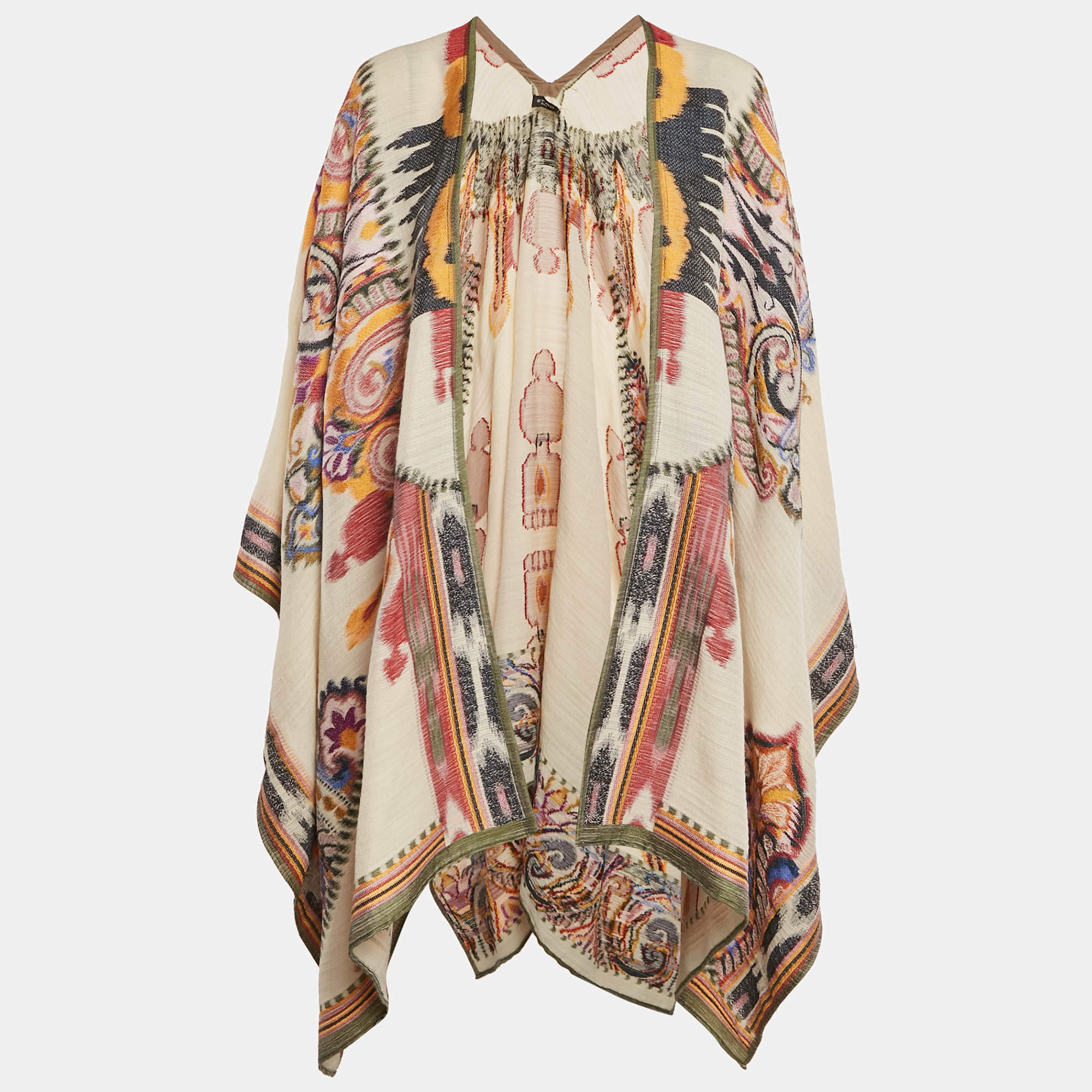Pre Owned Etro Multicolor/Beige Jacquard Open Front Cape ONE SIZE