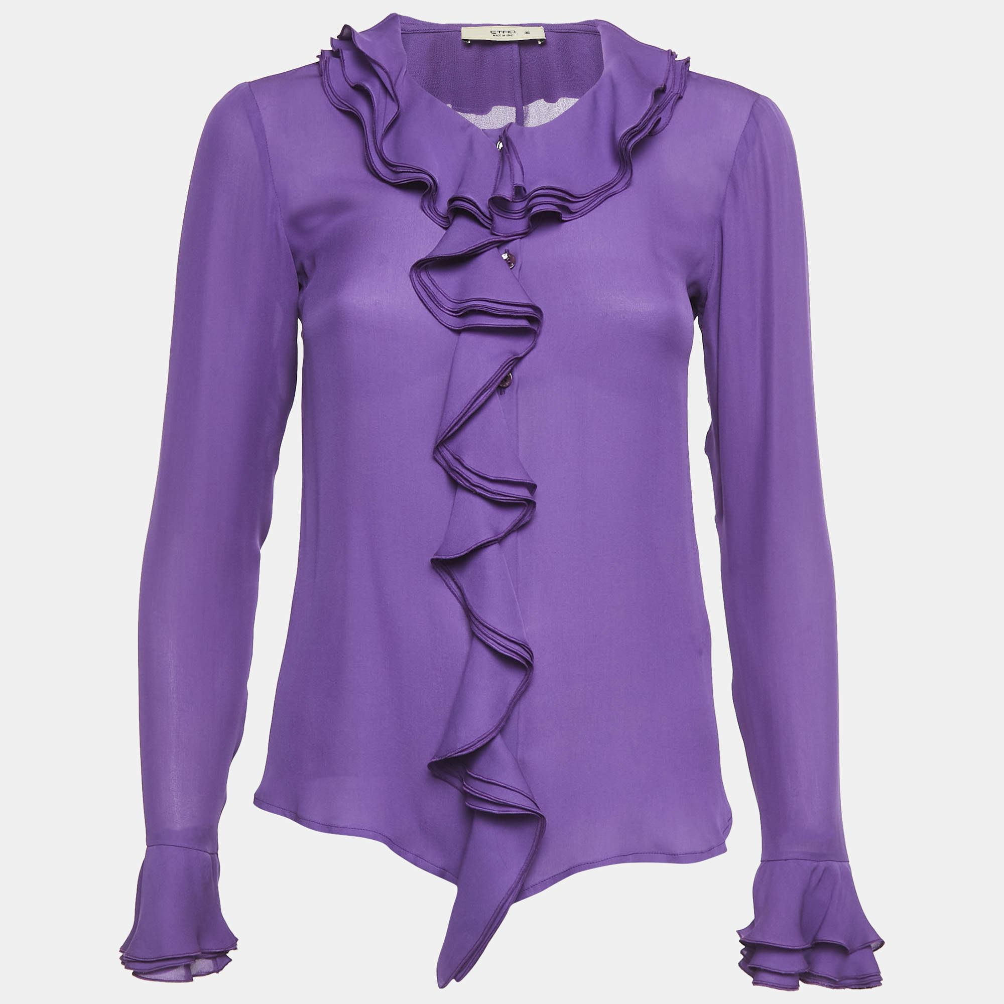 Pre Owned Etro Purple Silk Ruffled Shirt S