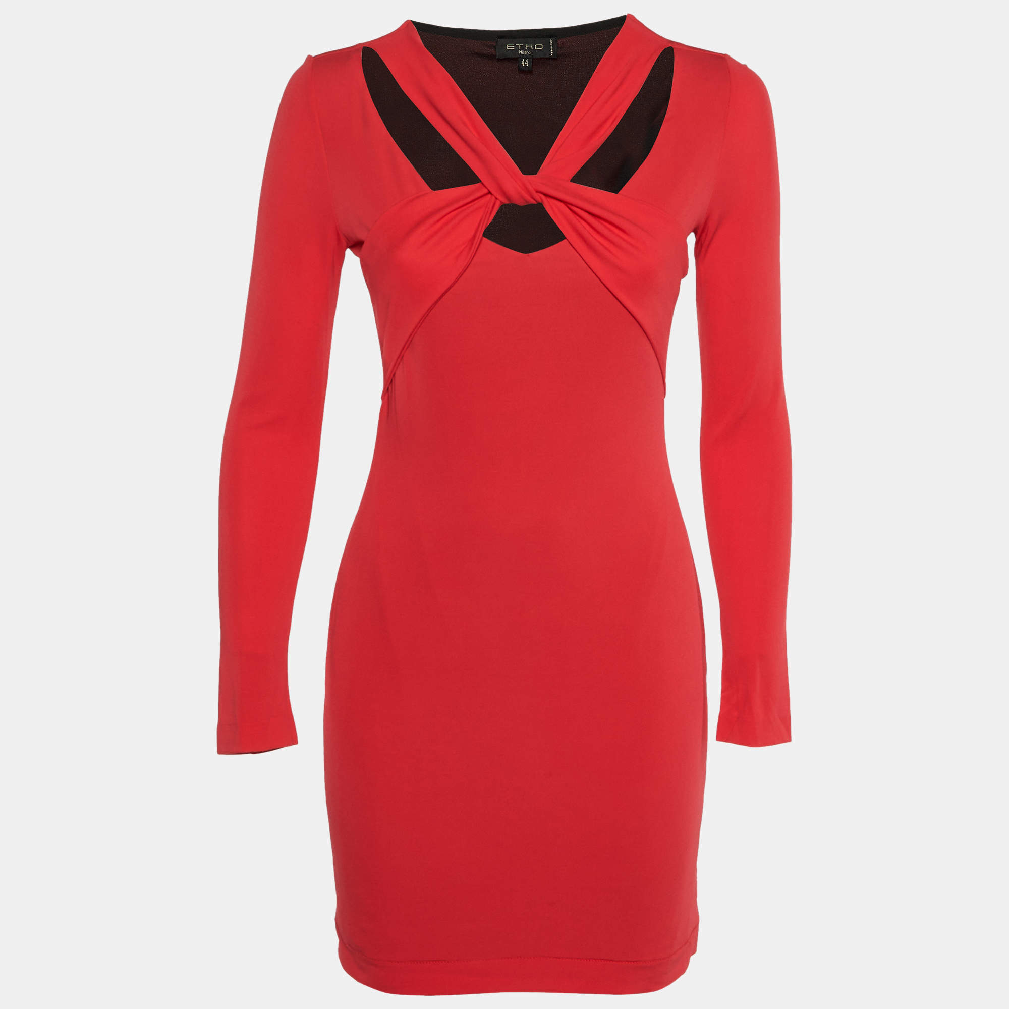 Etro Red Jersey Cross Neck Detail Mini Dress M