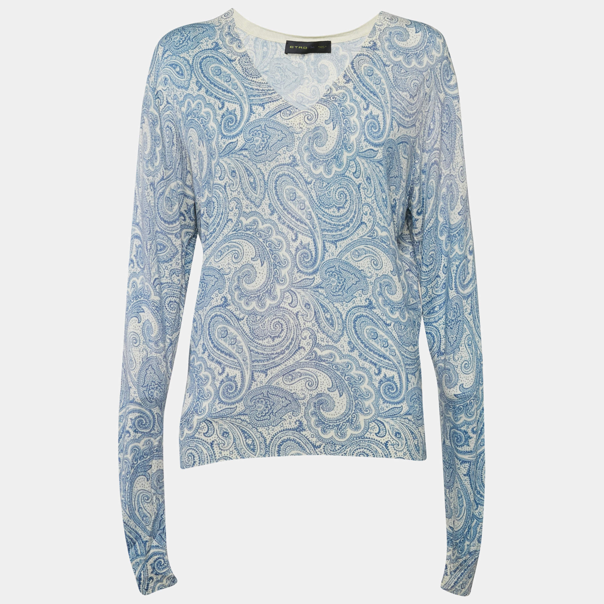Pre Owned Etro Blue Paisley Print Wool & Silk Sweater M