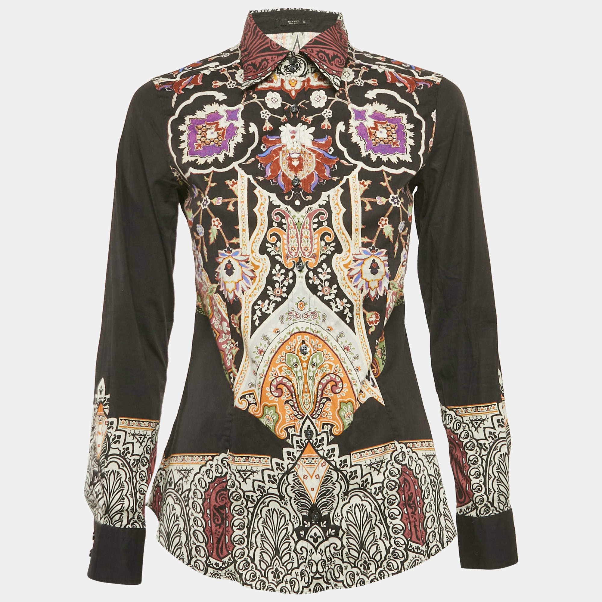 Pre Owned Etro Black Paisley Print Cotton Button Front Shirt S