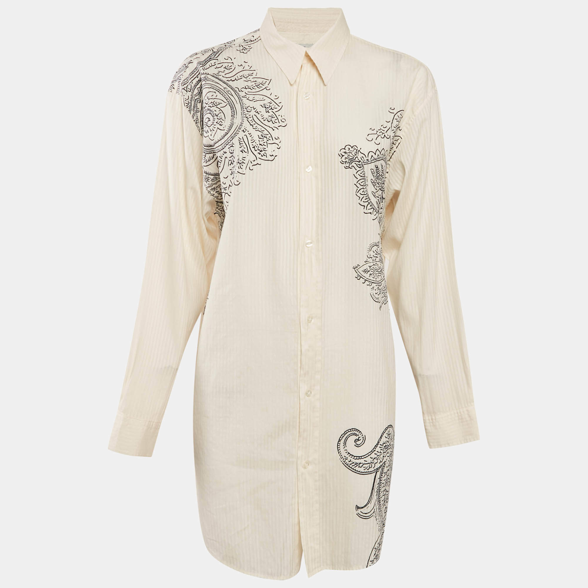 Etro Cream Paisley Print Cotton Blend Long Sleeve Shirt M