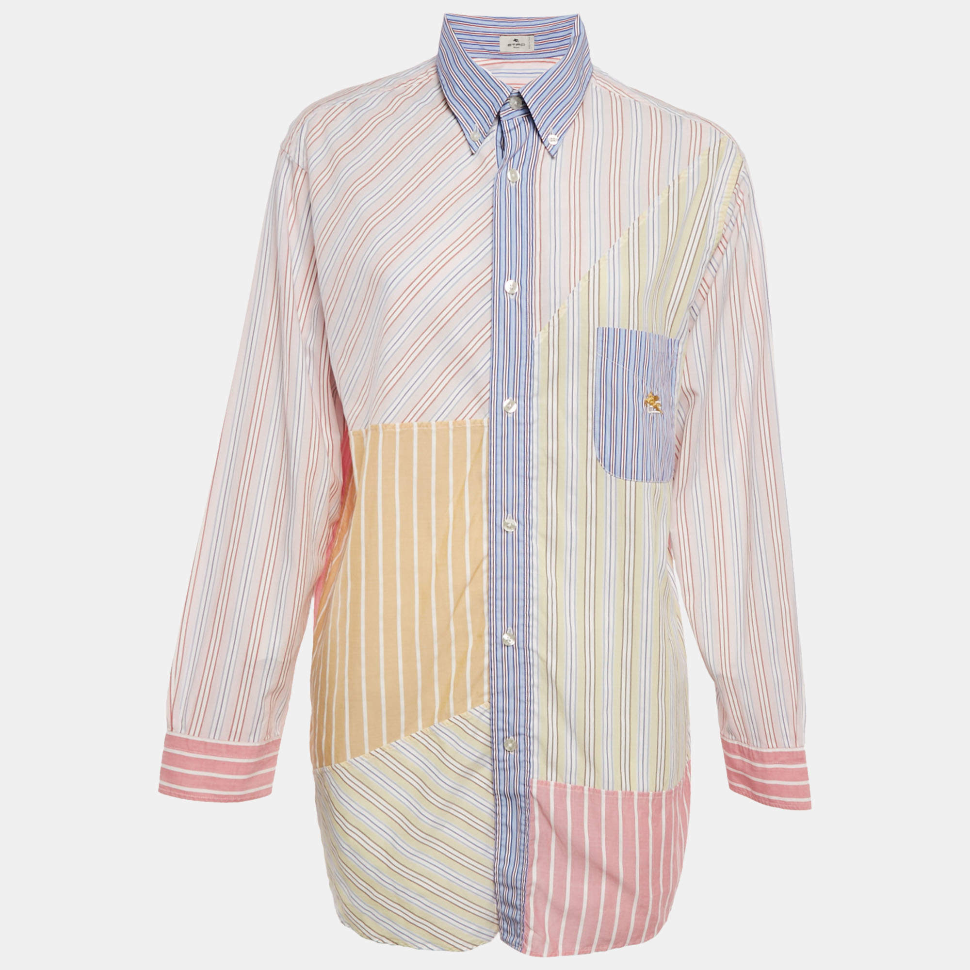 Pre Owned Etro Multicolor Striped Cotton Paneled Oversized Shirt M