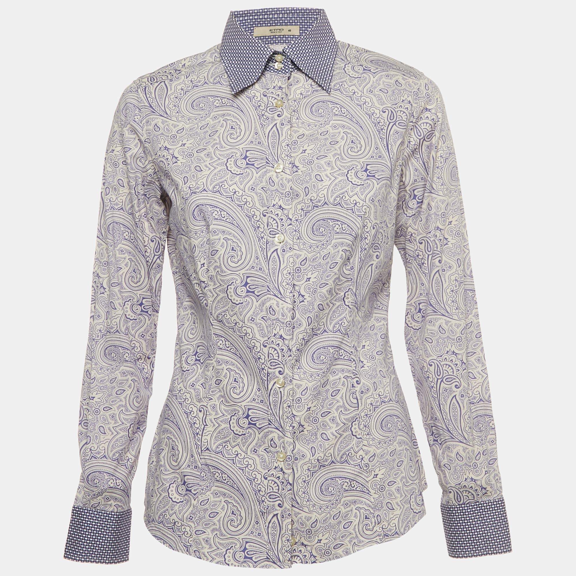 Pre Owned Etro Blue Paisley Print Cotton Button Front Shirt S 