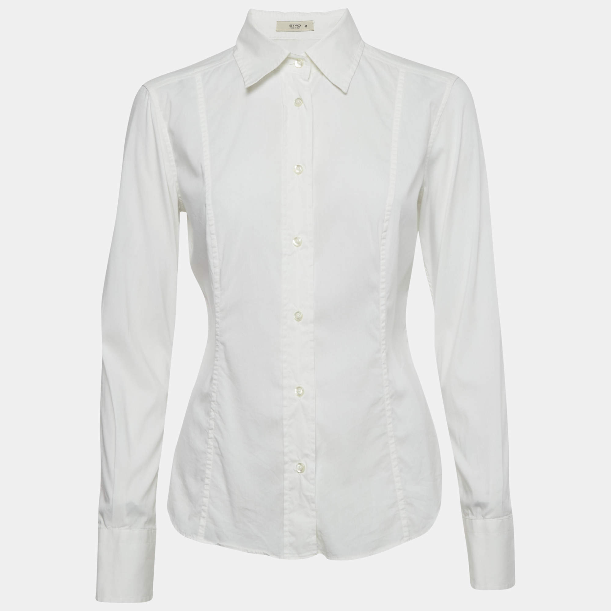 Pre Owned Etro White Cotton Slim Fit Shirt M