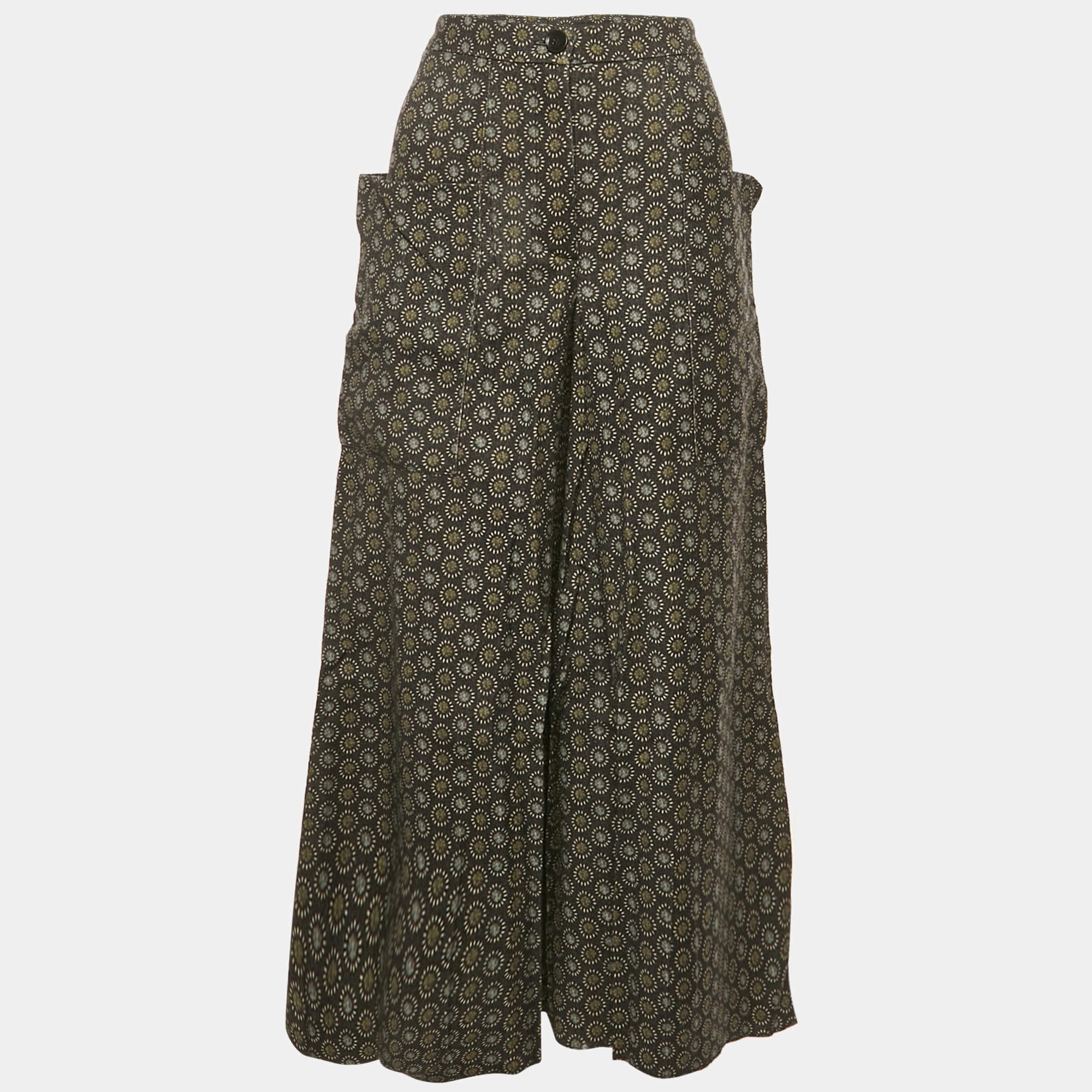 Pre Owned Etro Black Printed Wool Culottes S 