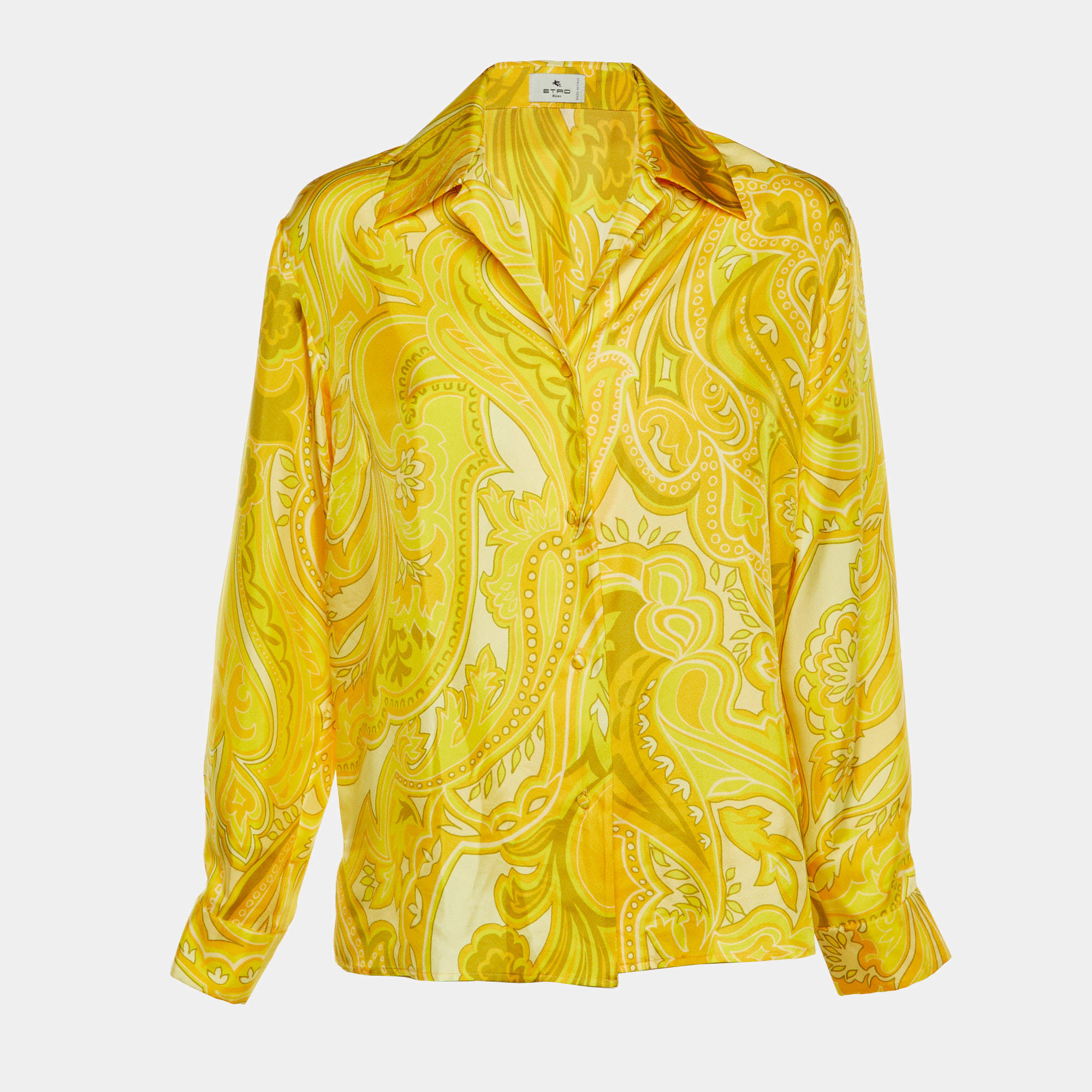 Pre Owned Etro Yellow Paisley Print Silk Full Sleeve Shirt L 