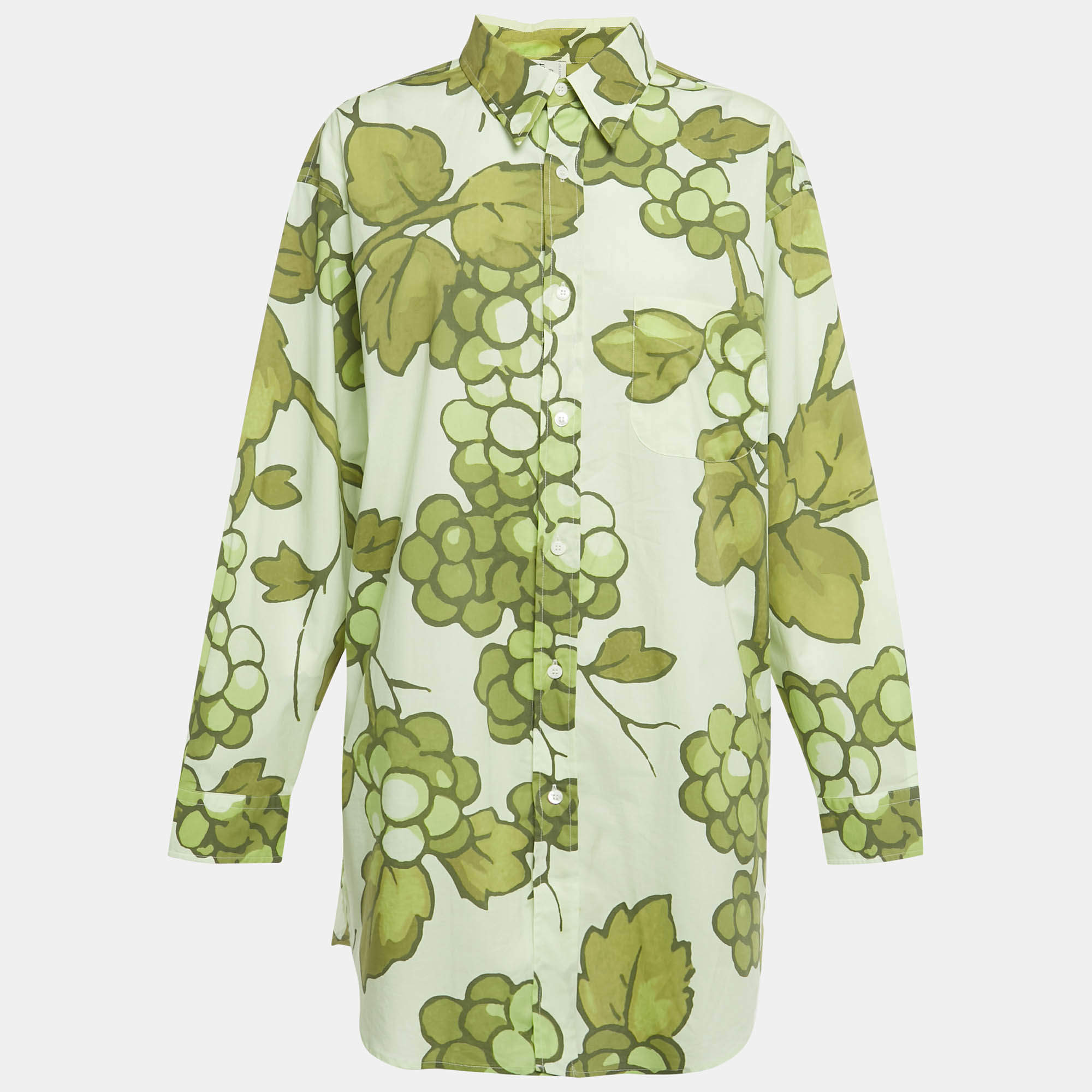 Pre Owned Etro Green Printed Cotton Button Front Oversized Shirt L