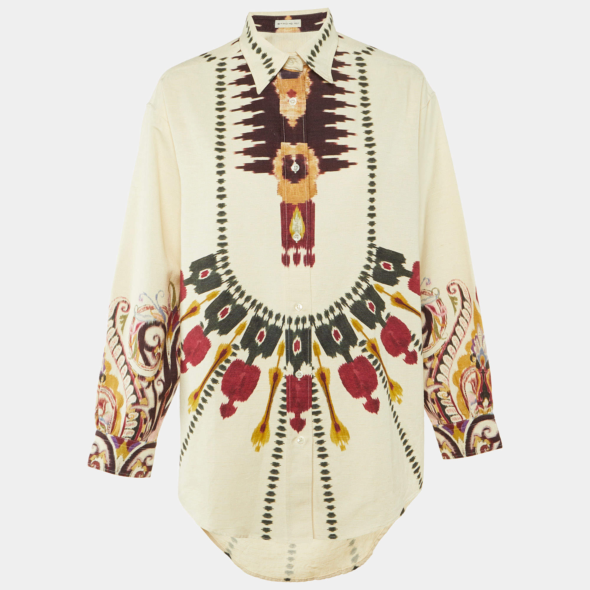 Pre Owned Etro Cream Printed Silk & Cotton Oversized Top S