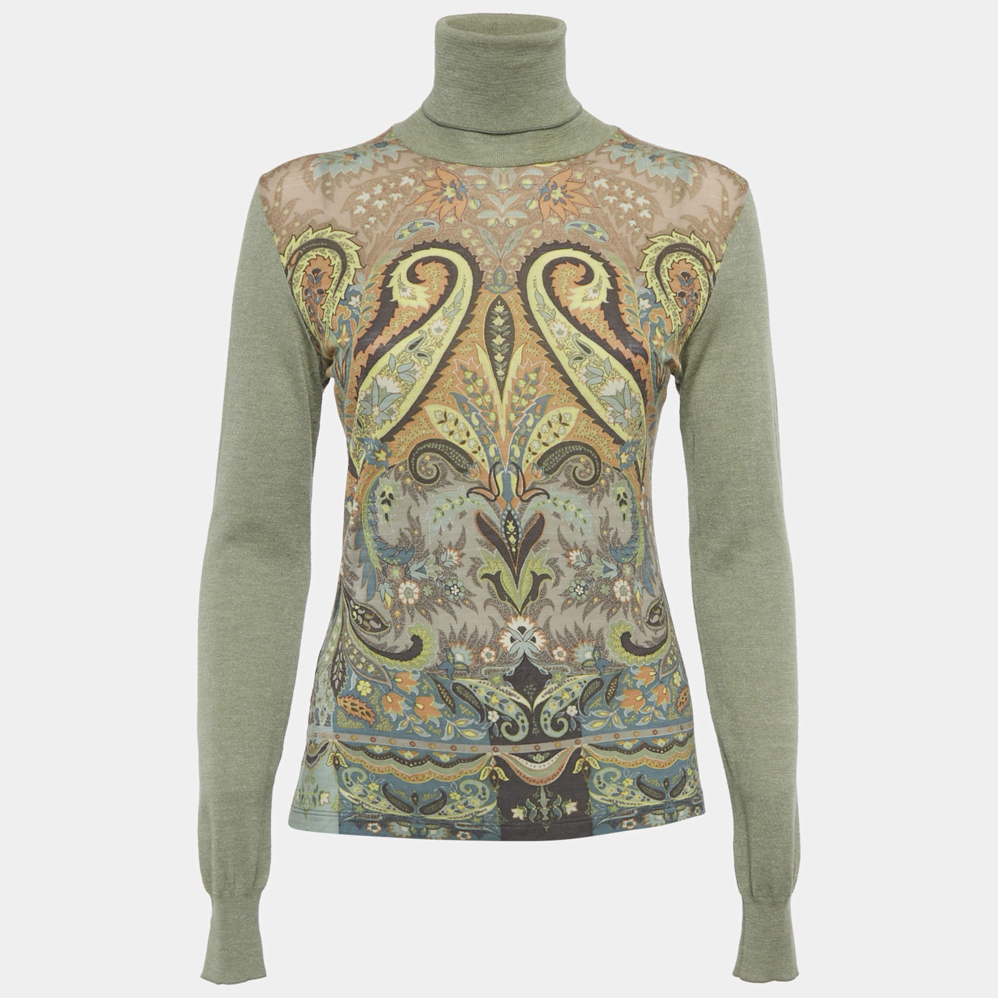 Pre Owned Etro Green Paisley Print Jersey Pullover M