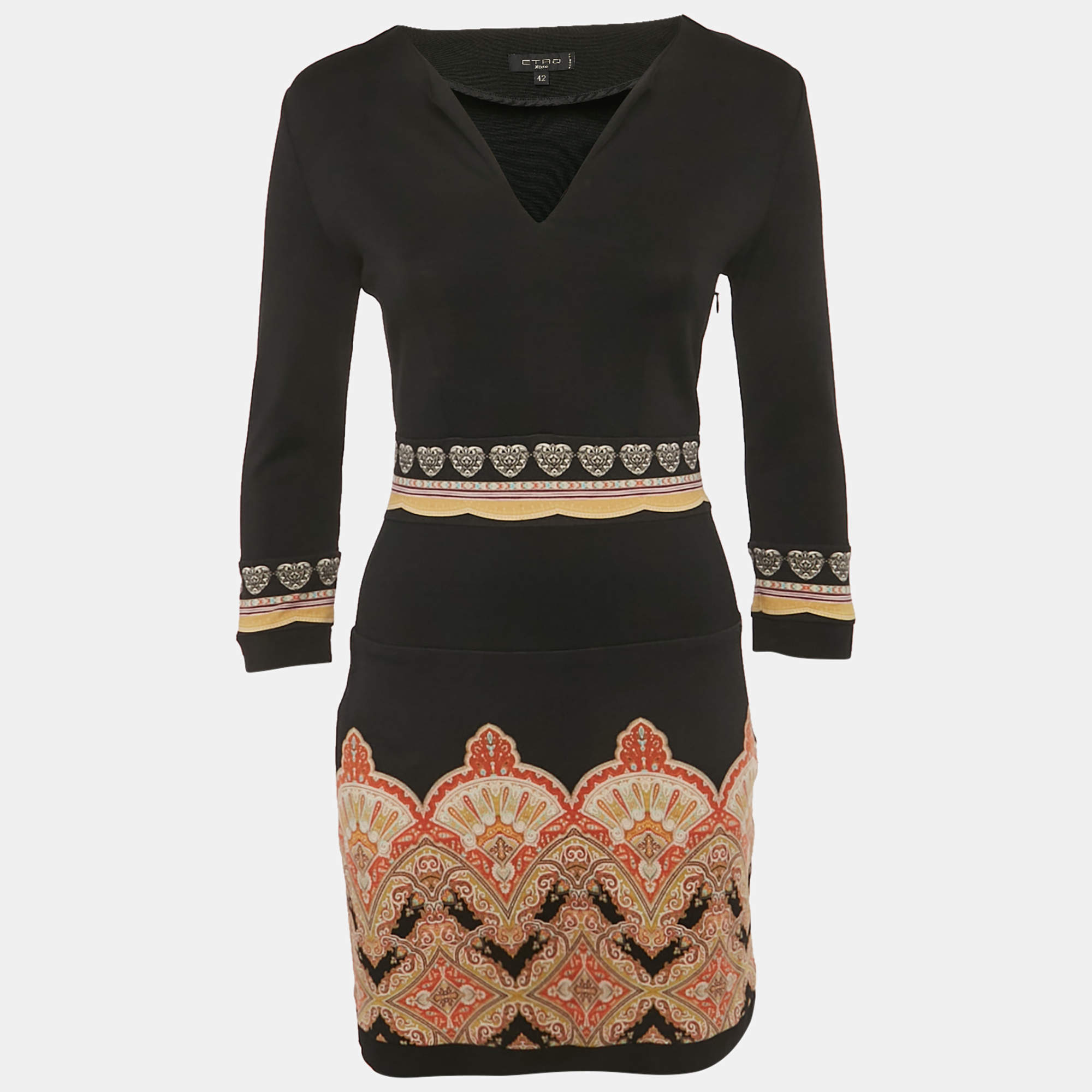 Pre Owned Etro Black Printed Jersey Mini Dress M