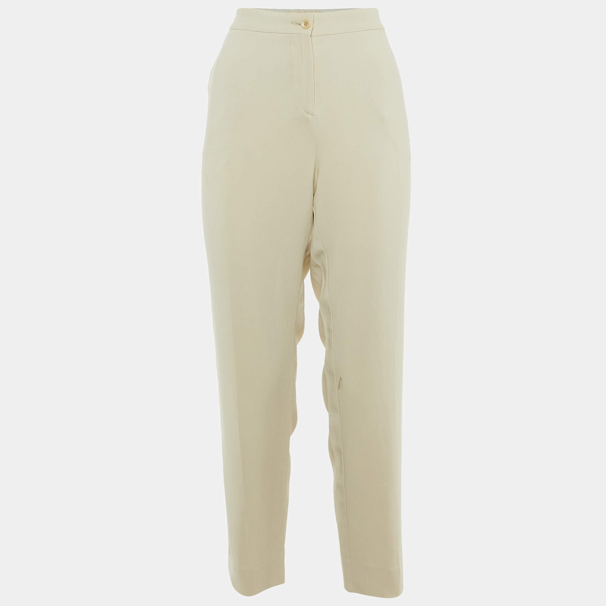 Pre Owned Etro Beige Crepe Formal Trousers L 