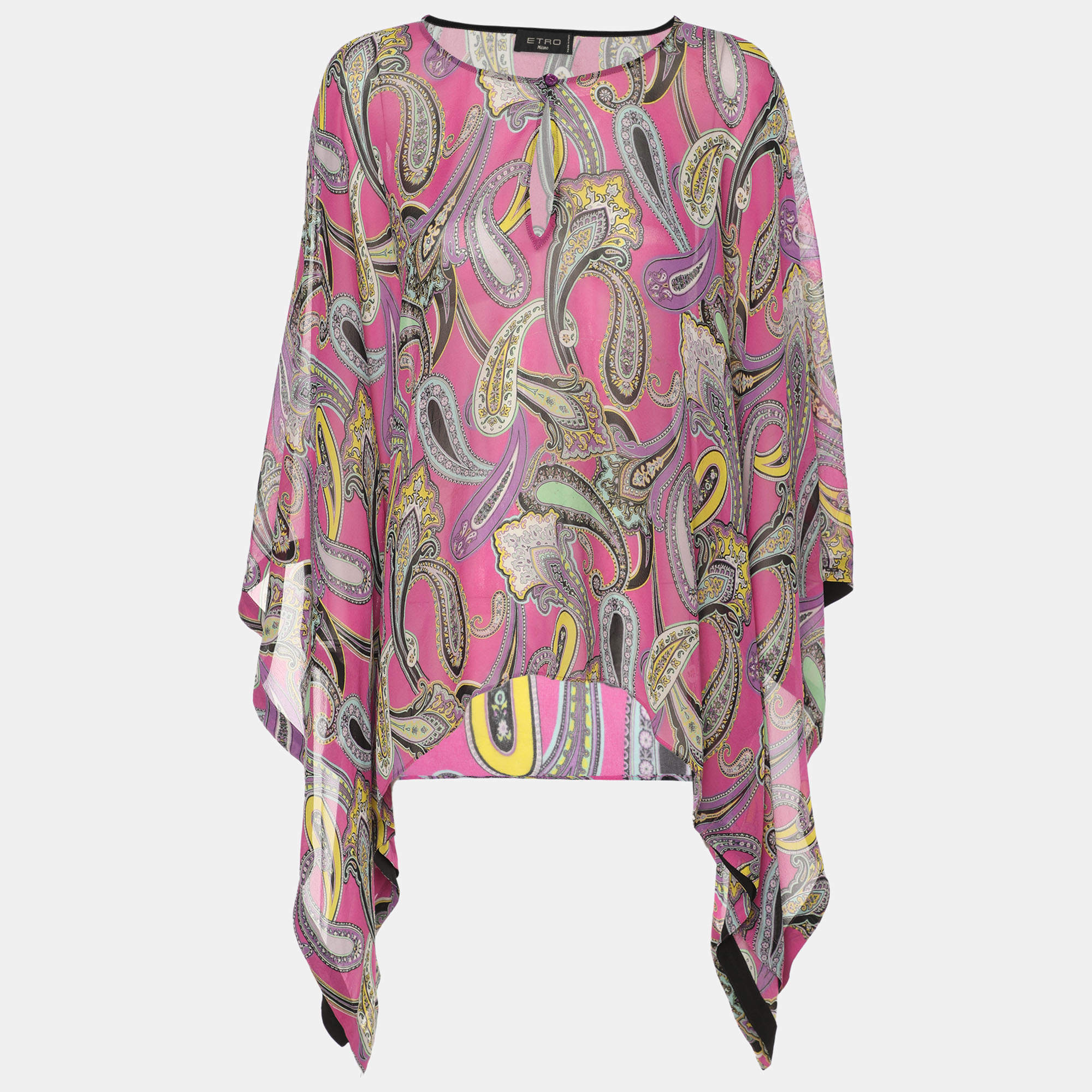 Pre Owned Etro Multicolor Silk Draped Paisley Print Blouse M